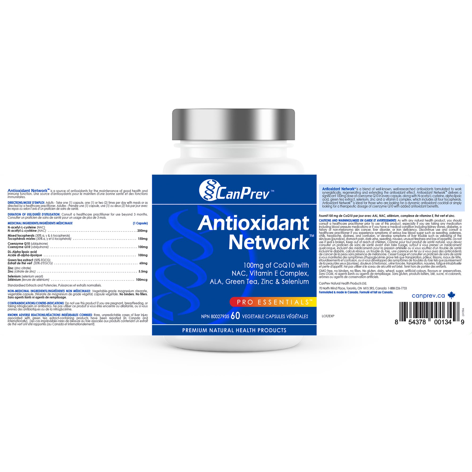 CanPrev Antioxidant Network, 60 V-Caps 60-Day Supply with Coenzyme Q10 100mg NAC, Vitamin E Complex, ALA, Green Tea Extract, Zinc and Selenium - Supports Energy, Cellular Health and Overall Vitality