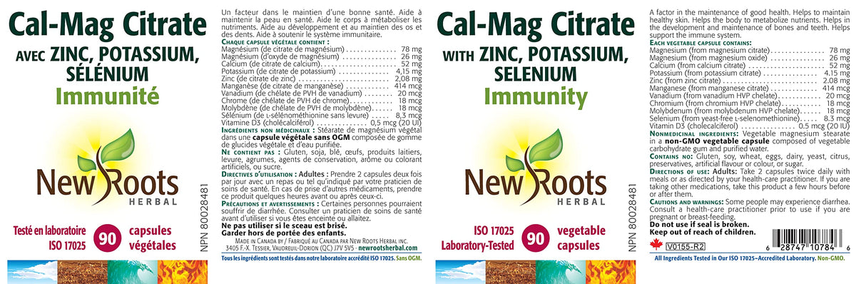 New Roots Herbal Calcium Magnesium Zinc Capsules, Non GMO, 90 Capsules
