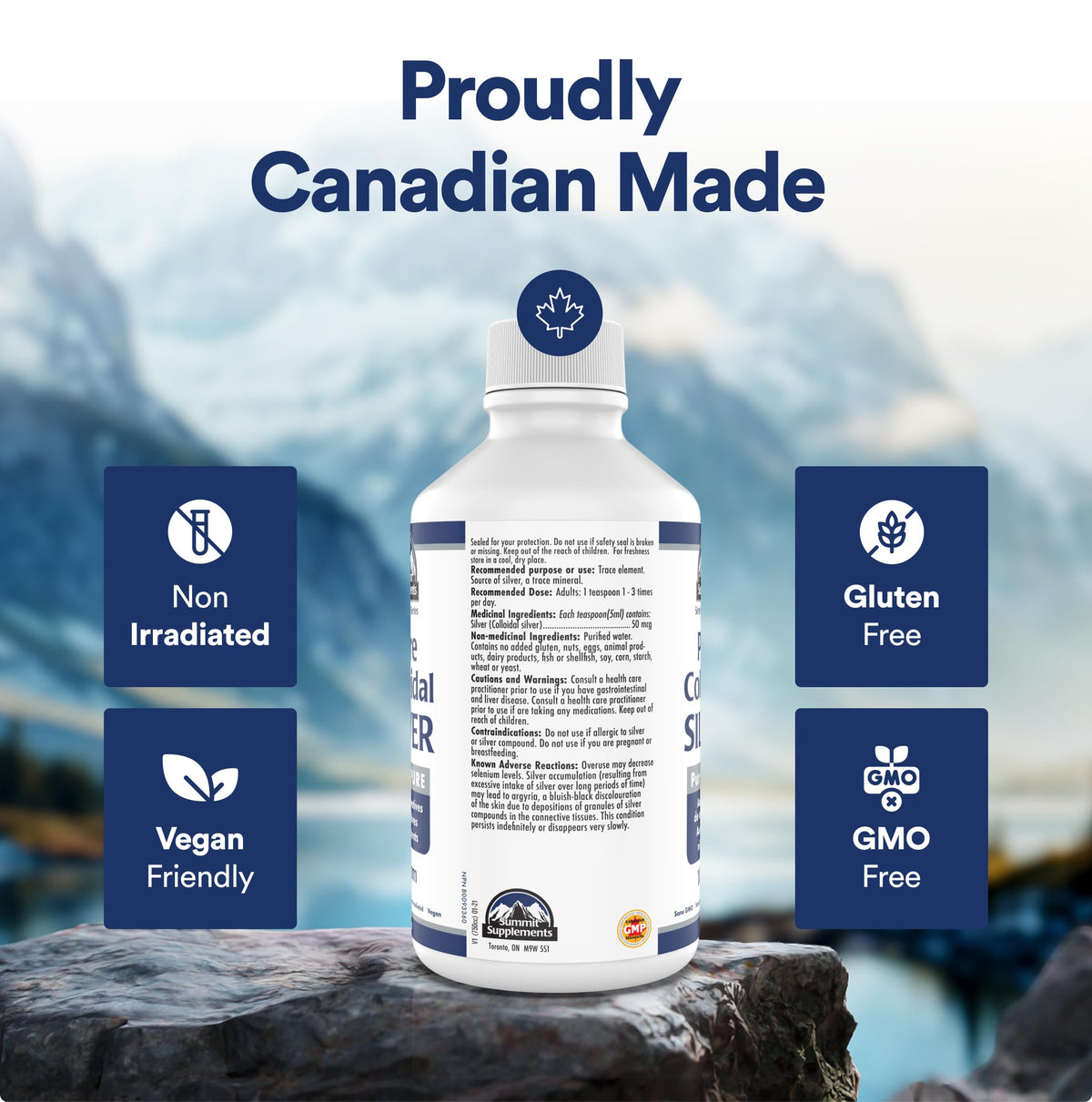 Pure Colloidal Silver Liquid 600ml Family Size, 120 Servings, 10 ppm Trace Mineral Drops, Neutral Taste, Multipurpose Daily Use for Skin & Wellness, Proudly Canadian, Plastic Negative, Vegan, GMO-Free