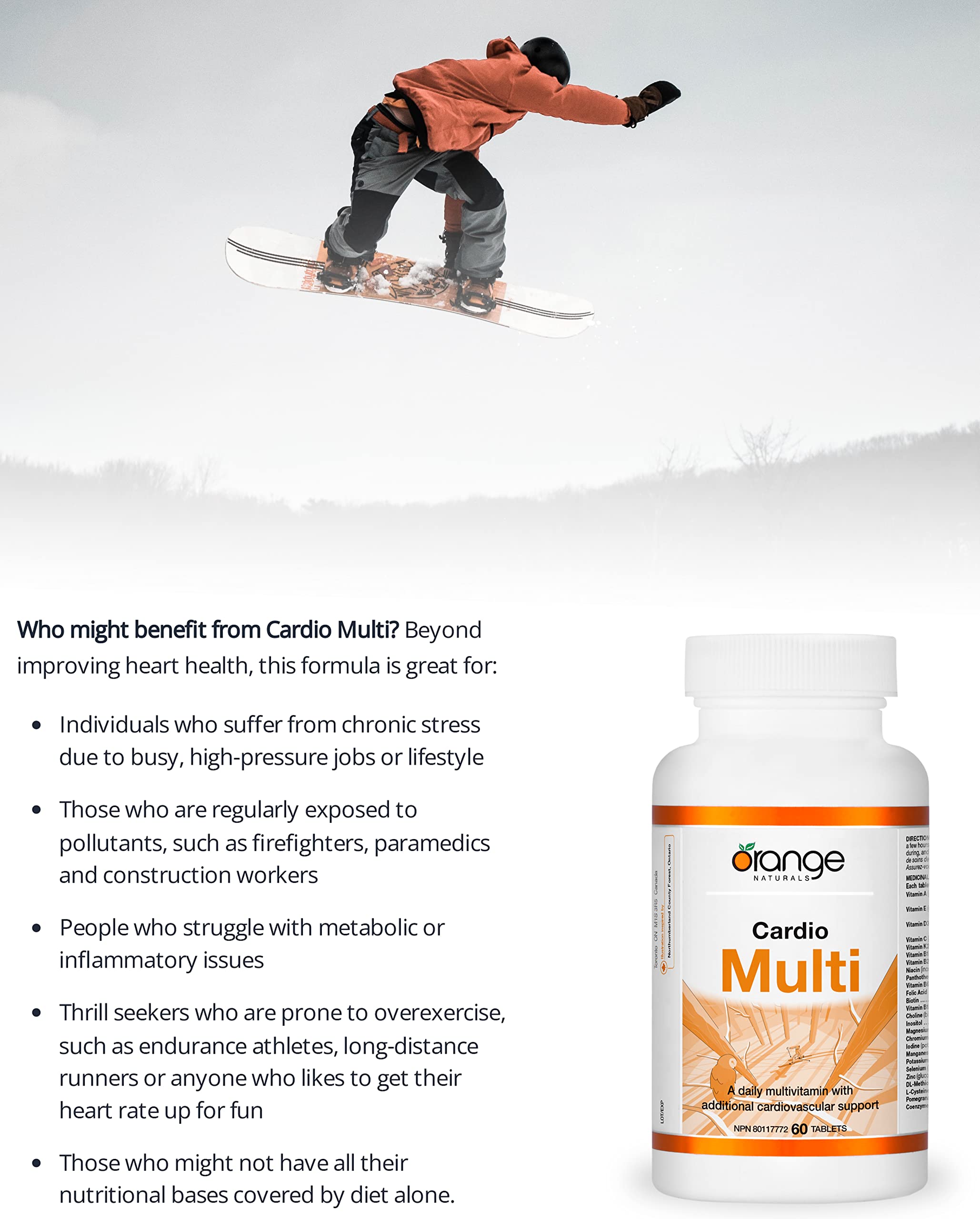 Orange Naturals - Cardio Multi, 60 Tablets 30-Day Supply - A Daily Multivitamin with Additional Cardiovascular Support - Vital for Heart Muscle Function and Support Healthy Glucose Metabolism