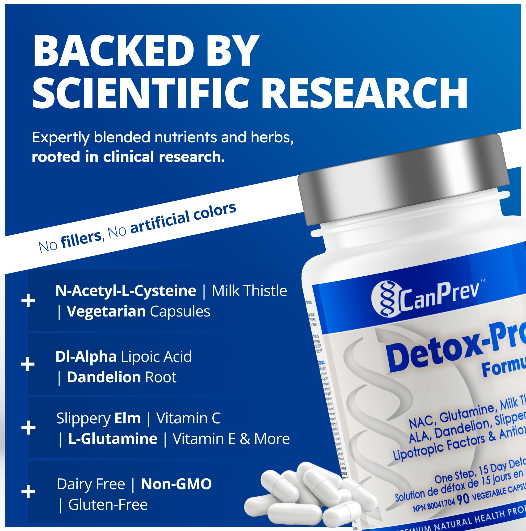 CanPrev Detox-Pro Formula, 90 V-Capsules - Soutien hépatique avec NAC, L-Glutamine, chardon-marie et antioxydants - Favorise la dégradation des glucides, des graisses et des protéines - Soutient la santé du foie