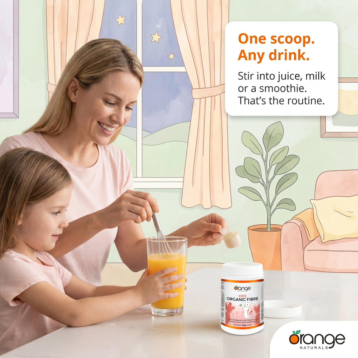 Orange Naturals Kids Organic Fibre Powder, Dissolves Easily, 5g Fibre, 150g