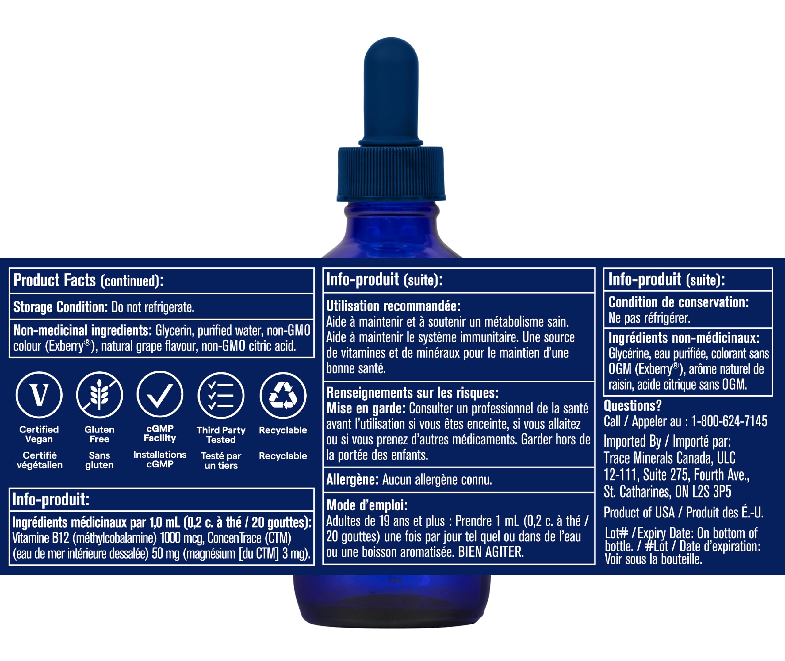Trace Minerals Liquid Ionic Vitamin B12 1000 mcg | B12 + ConcenTrace (50mg) to Help Absorbtion | 2 fl oz, 59 Servings