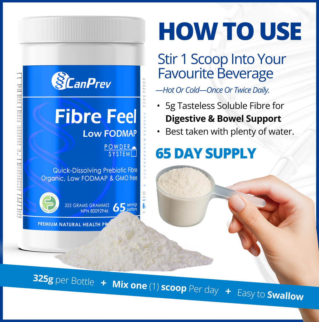 CanPrev Organic Fibre Feel Powder 325g, 65 Servings, Unflavoured & Easy to Mix, Promotes Digestive Wellness & Regularity, Quick-Dissolving & Gentle, Natural Ingredients, Perfect for Smoothies & Shakes