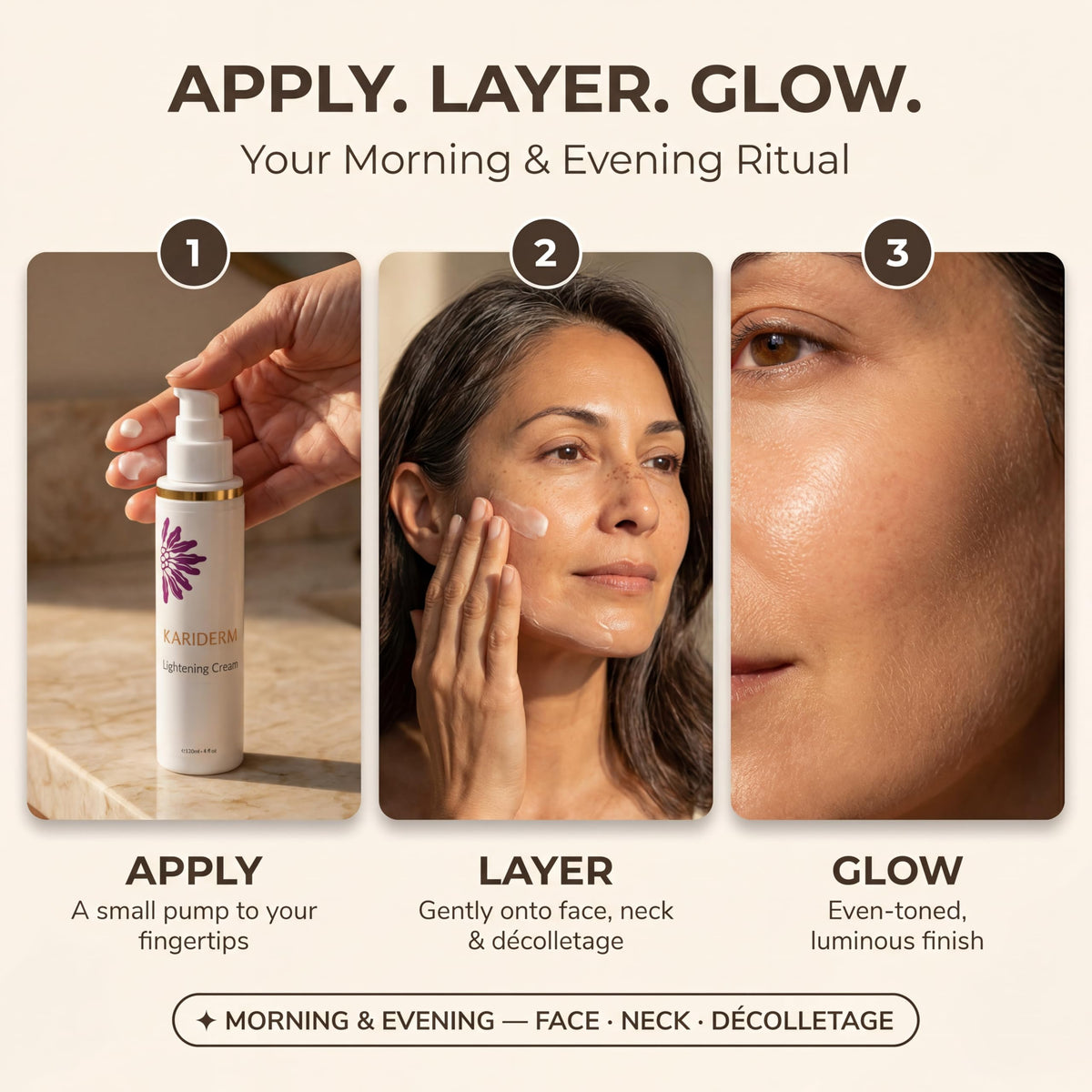 KARIDERM Lightening Cream 120ml, Organic Shea Butter with Bearberry & Damiana, Age-Defying Daily Care for Even Skin Tone
