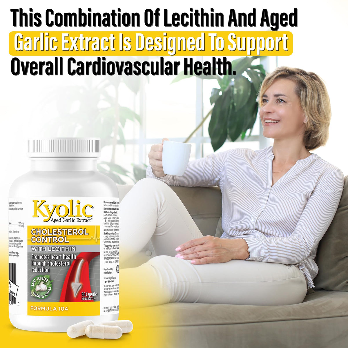 Kyolic Formula 104 Aged Garlic Extract Capsules, Odourless, 90 Capsules
