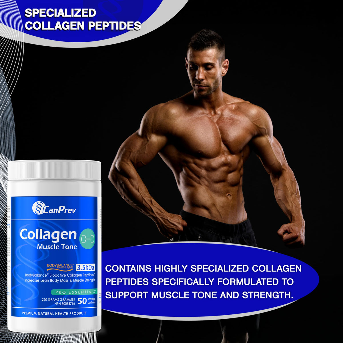 CanPrev Collagen Muscle Tone, Bovine Collagen Peptides, 250g, 50 Servings
