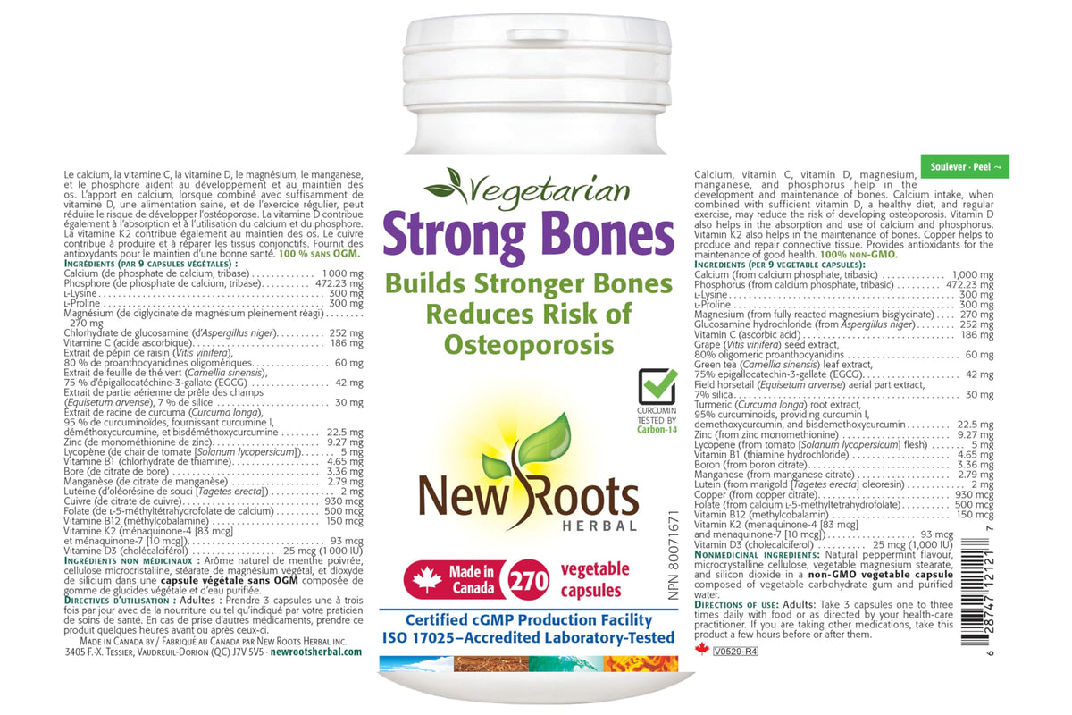 New Roots Herbal Strong Bones Caps, Calcium Boron, 270 Caps, 90 Day Supply