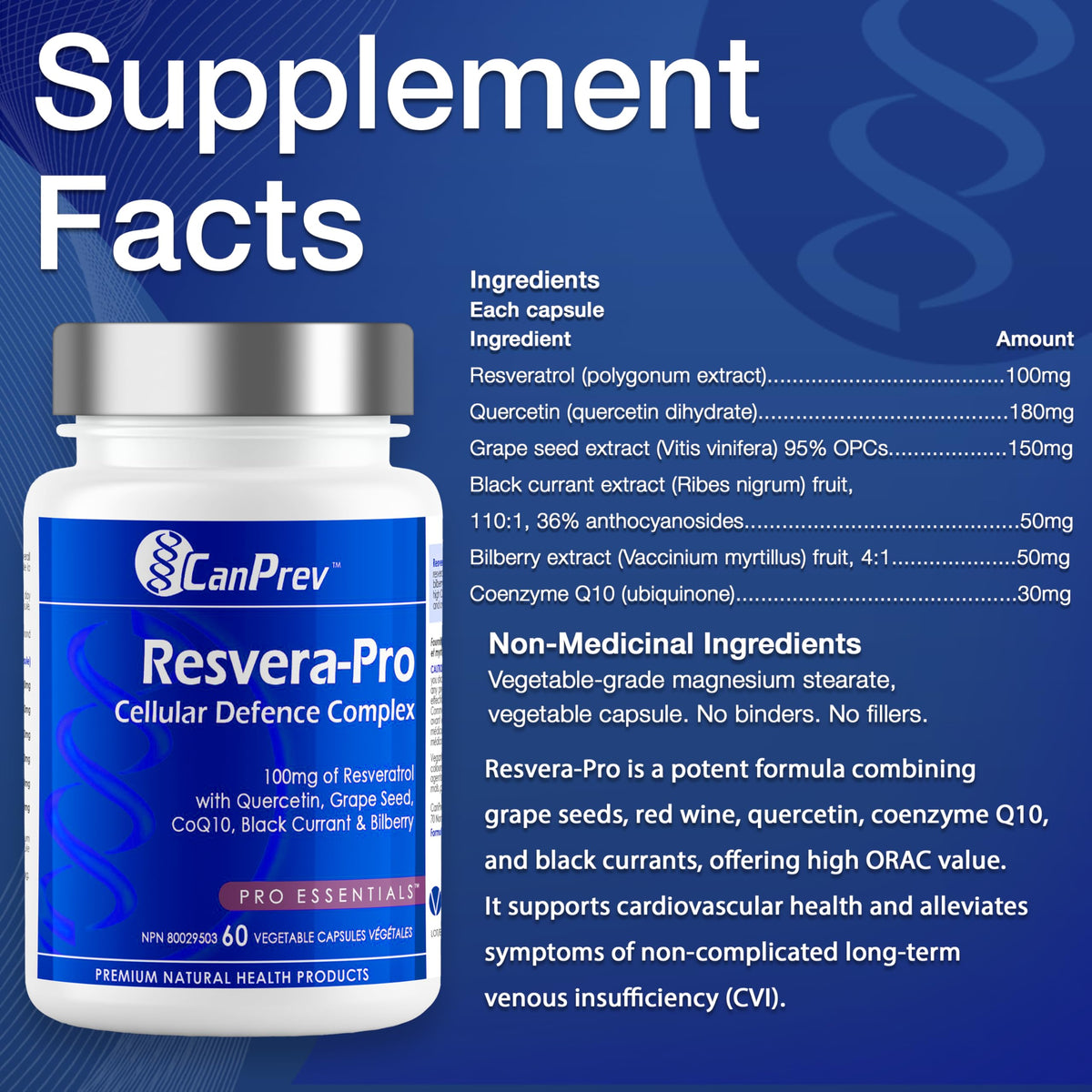 CanPrev Resvera Pro, 100mg Resveratrol, 60 Veg Capsules, 30-60 Day Supply