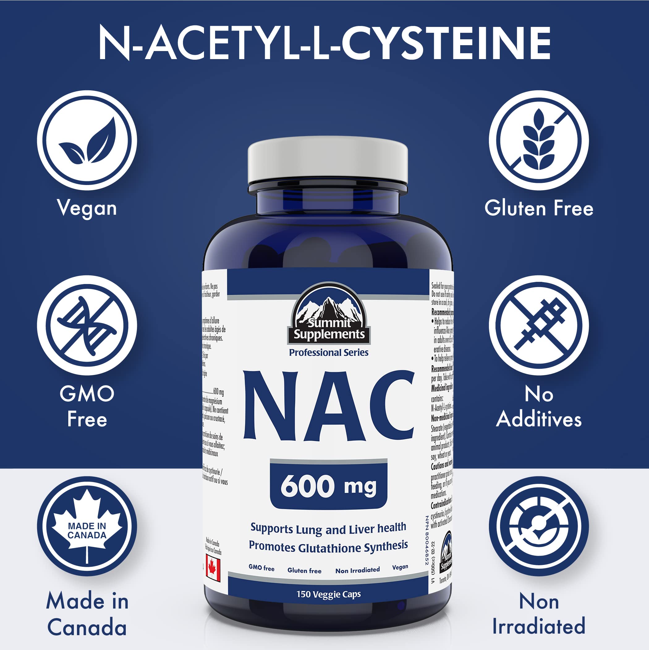 NAC Supplement 600mg, 150 Vegan Capsules, 150-Day Supply, Extra Strength N-Acetyl-L-Cysteine, Supports Antioxidant Protection & Liver Function, Non-GMO, Gluten-Free, Proudly Canadian, Plastic Negative