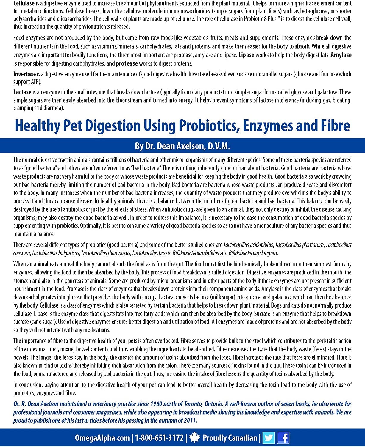 Omega Alpha Probiotic 8 Plus Poudre pour Chiens et Chats, Probiotiques pour Chiens - Soutient la Santé Intestinale, Améliore le Bien-être Digestif, la Santé des Yeux, des Dents et des Gencives, Formulé par des Vétérinaires, Fabriqué au Canada