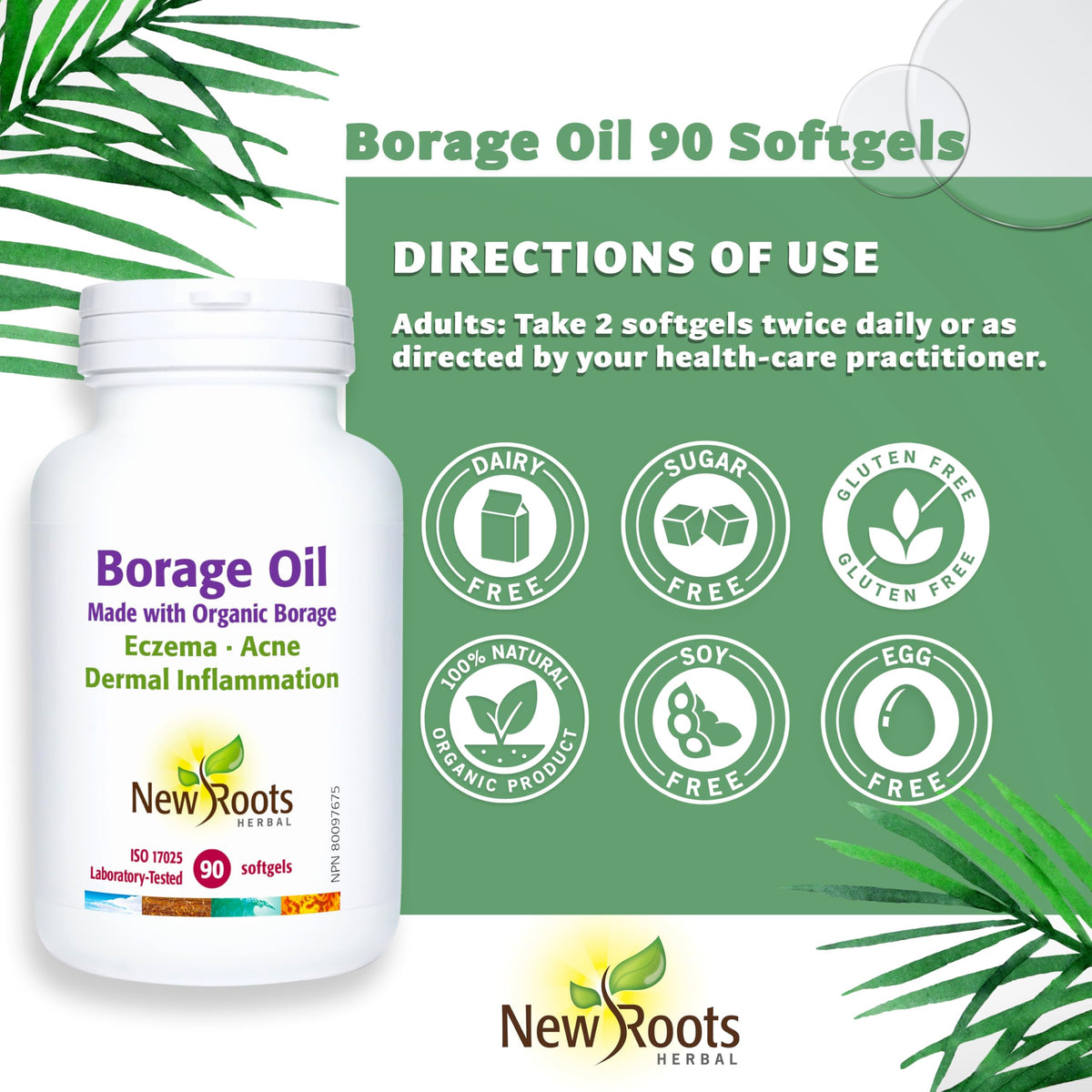 New Roots Herbal Certified Borage Oil, 264mg GLA, 90 Softgels