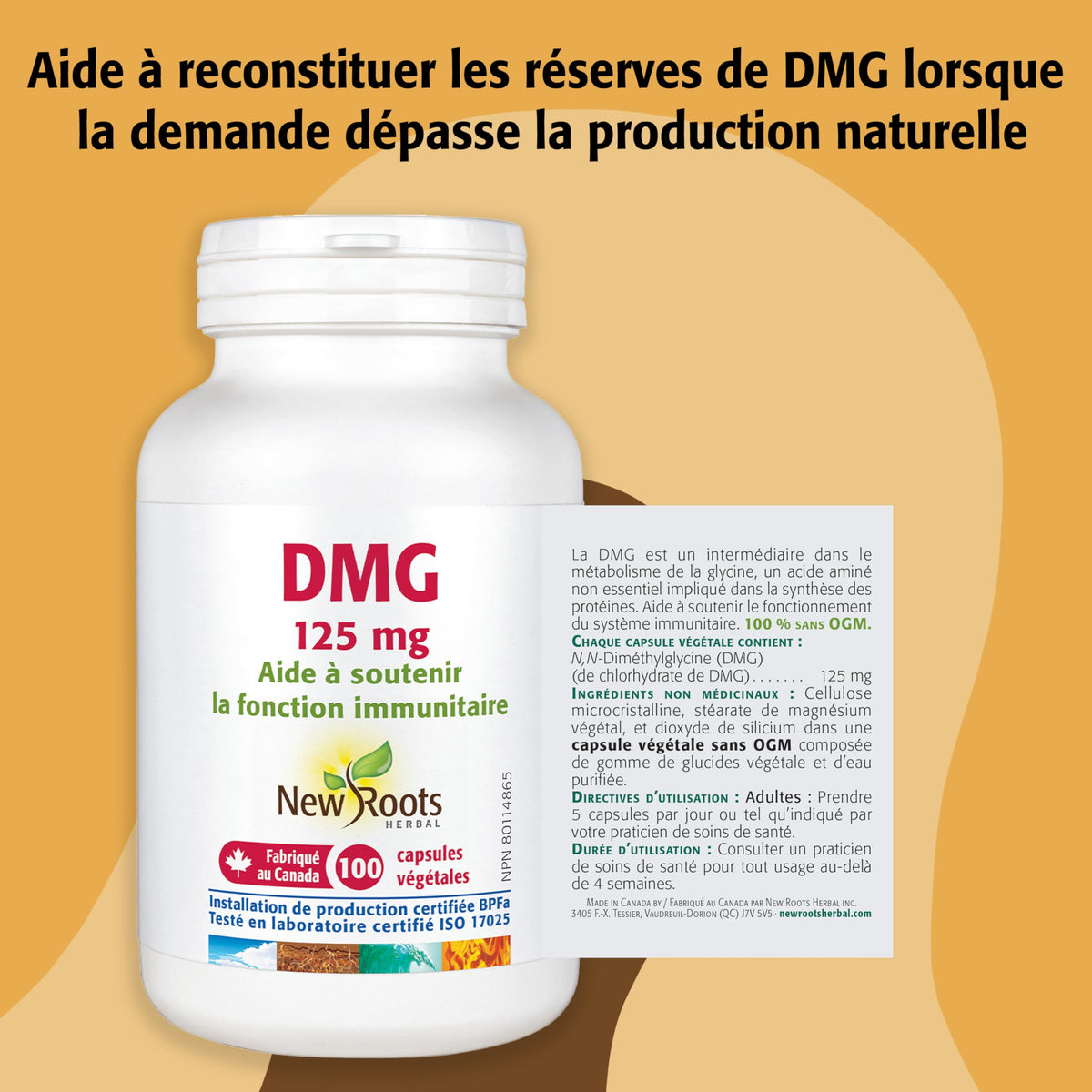 New Roots Herbal DMG, Glycine, Immune Support, 125 mg, 100 Capsules