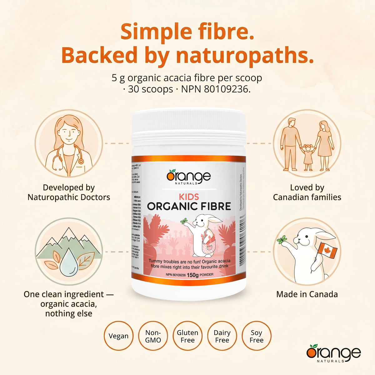 Orange Naturals Kids Organic Fibre Powder, Dissolves Easily, 5g Fibre, 150g
