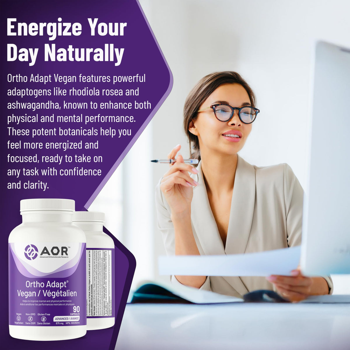 AOR Ortho Adapt Vegan, Ashwagandha, Vitamin C, Energy Support, 90 Capsules