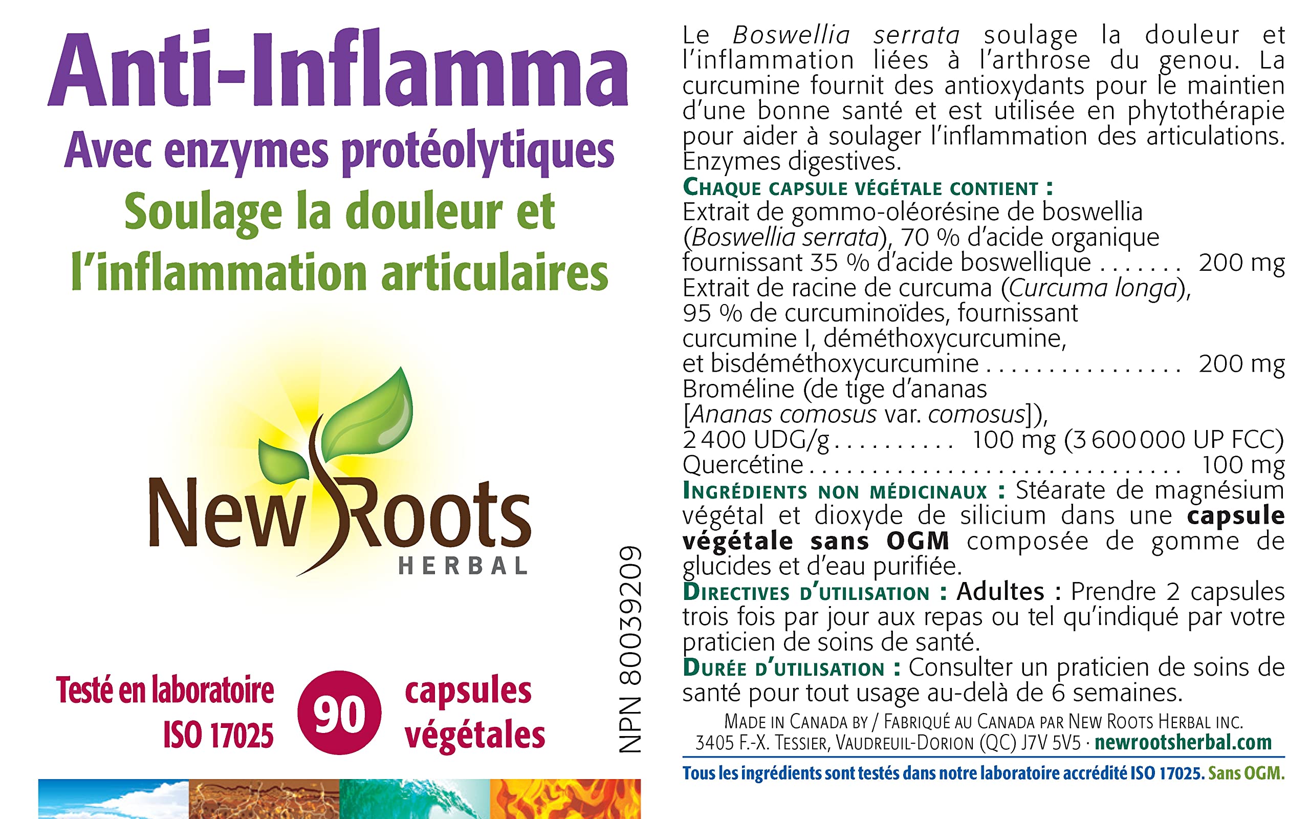 New Roots Herbal Anti-Inflamma Enzymes Protéolytiques, Supplément pour le soutien des articulations avec Curcumine de Curcuma et Bromélaïne, Favorise la flexibilité et le confort, 90 capsules végétales