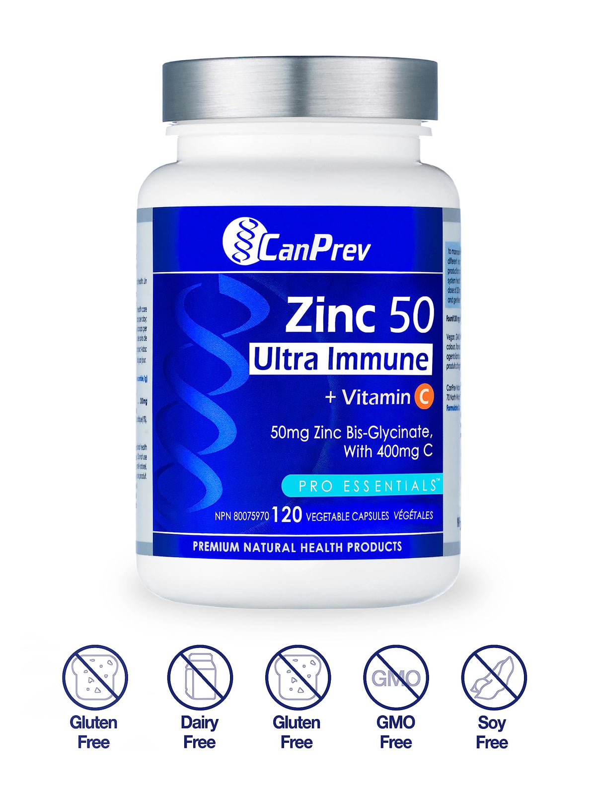 CanPrev Zinc Supplements, Vitamin C, Vegan, 120 Capsules, 120-Day Supply
