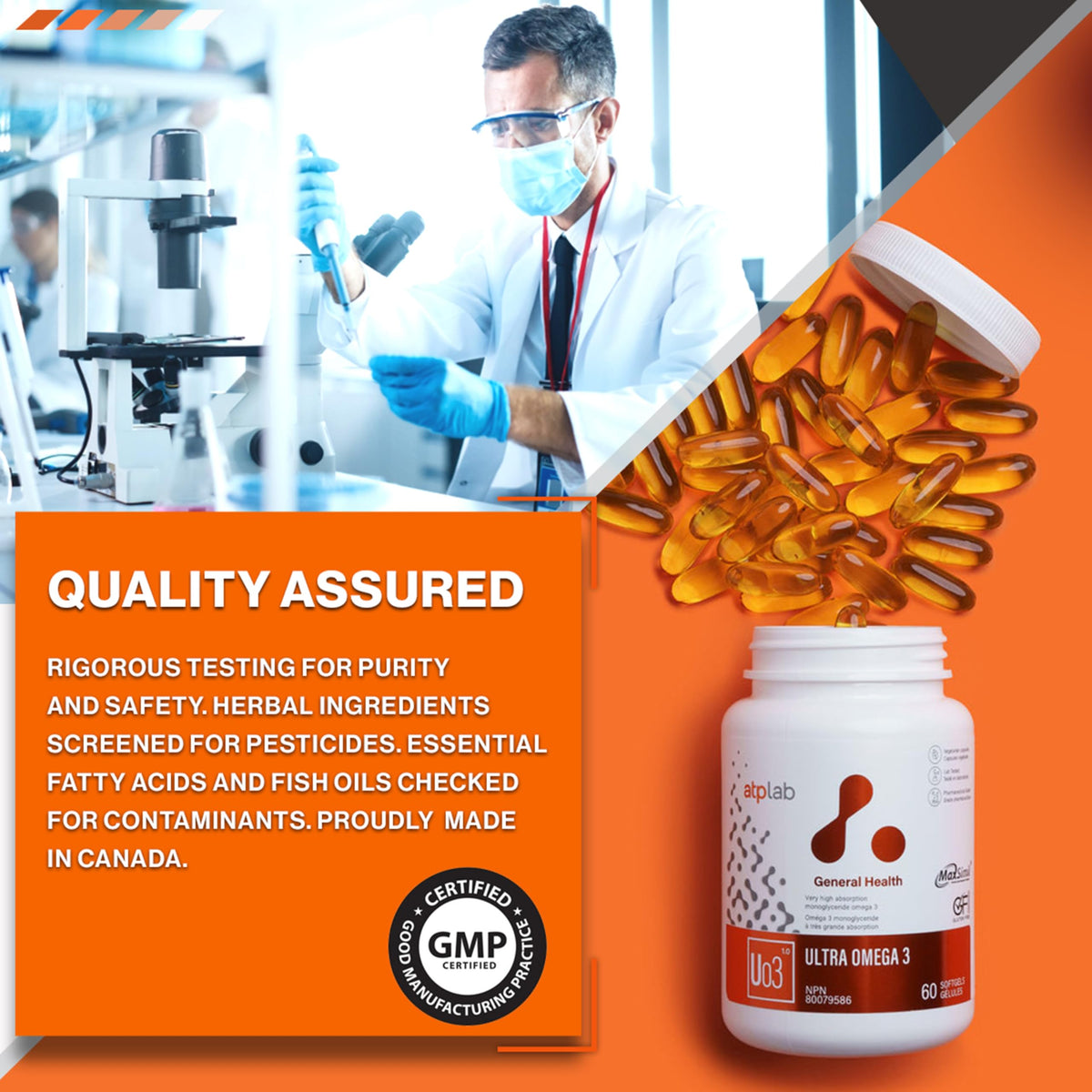 atplab Ultra Omega 3 Fish Oil Softgels, EPA DHA, 60 Softgels, 60-Day Supply
