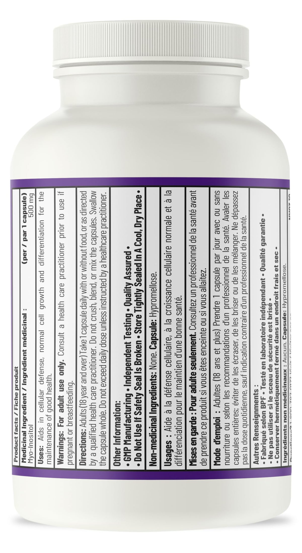 AOR Inositol Capsules, Myo Inositol 500mg, Vegan Capsule Shell, 90 Pack