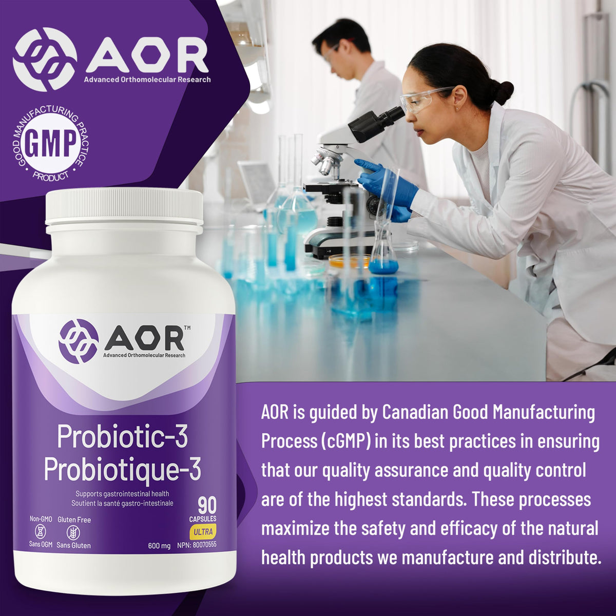 AOR Probiotic 3, Probiotics, Intestinal Health, 90 Capsules, 45 Day Supply