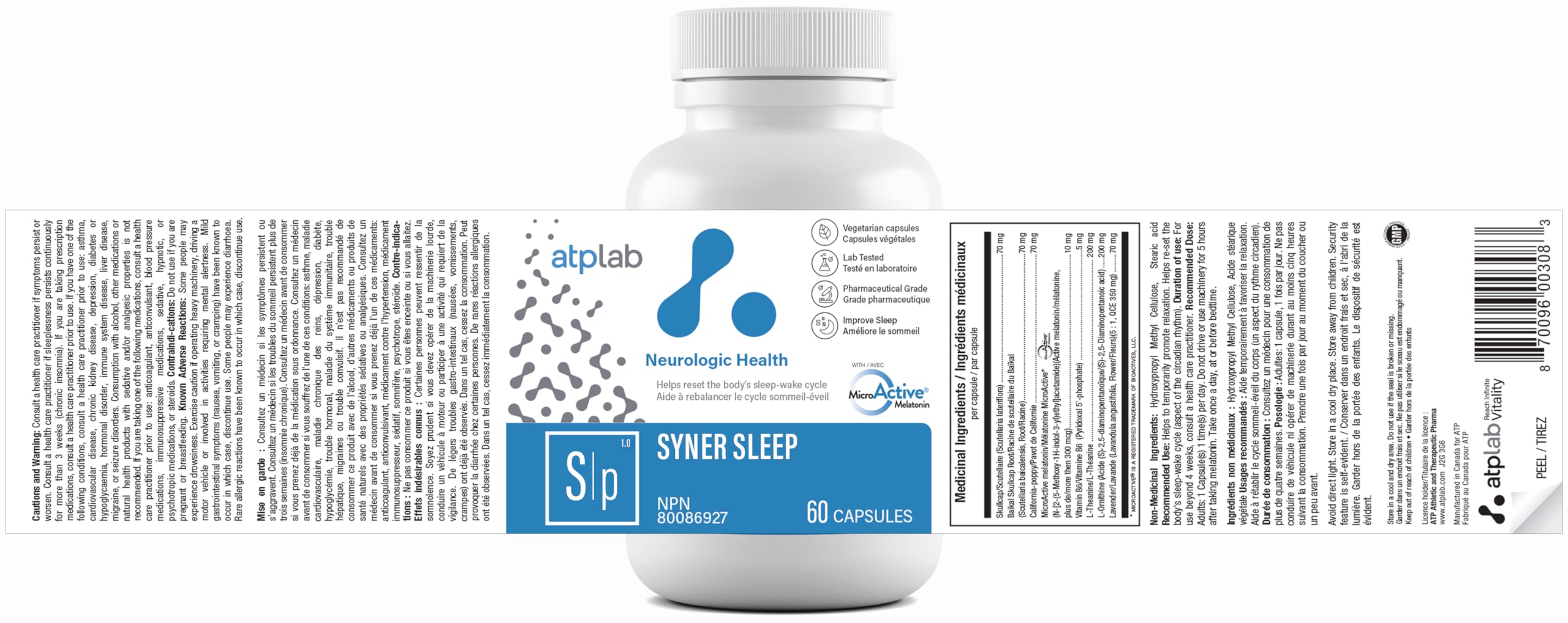ATP LAB - Syner Sleep 60 Capsules 60-Day Supply - Calm and Sleep Support Supplement - Promote Relaxation and Insomnia Relief - Non-GMO and Gluten-Free