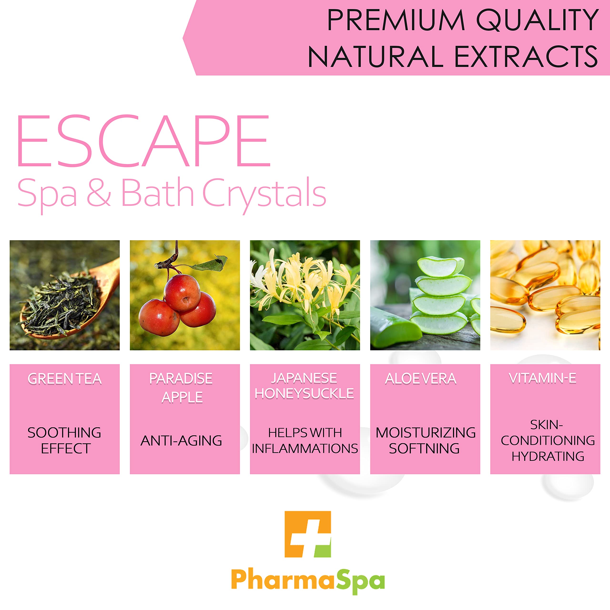 PharmaSpa Nature : Cristaux pour spa et bain aux extraits 100 % naturels – 385 g/13 oz – Sel de bain d'Epsom pour l'aromathérapie et la relaxation en spa – Sans gluten, sans parabènes, sans cruauté animale