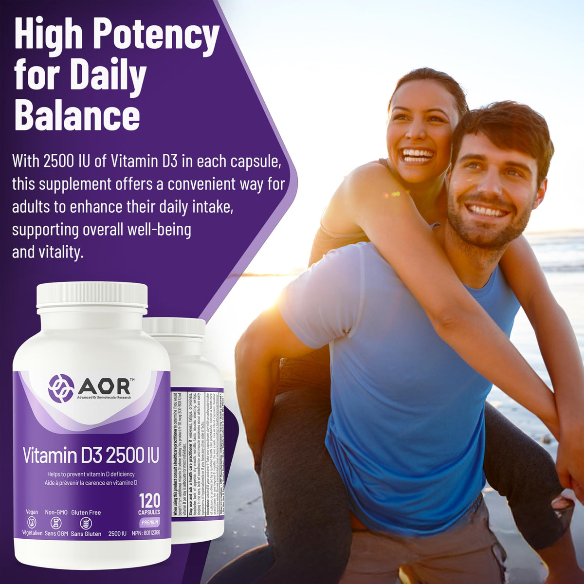 AOR Vitamin D3 2500 IU Vitamin D Capsules for Adults, 120 Day Supply