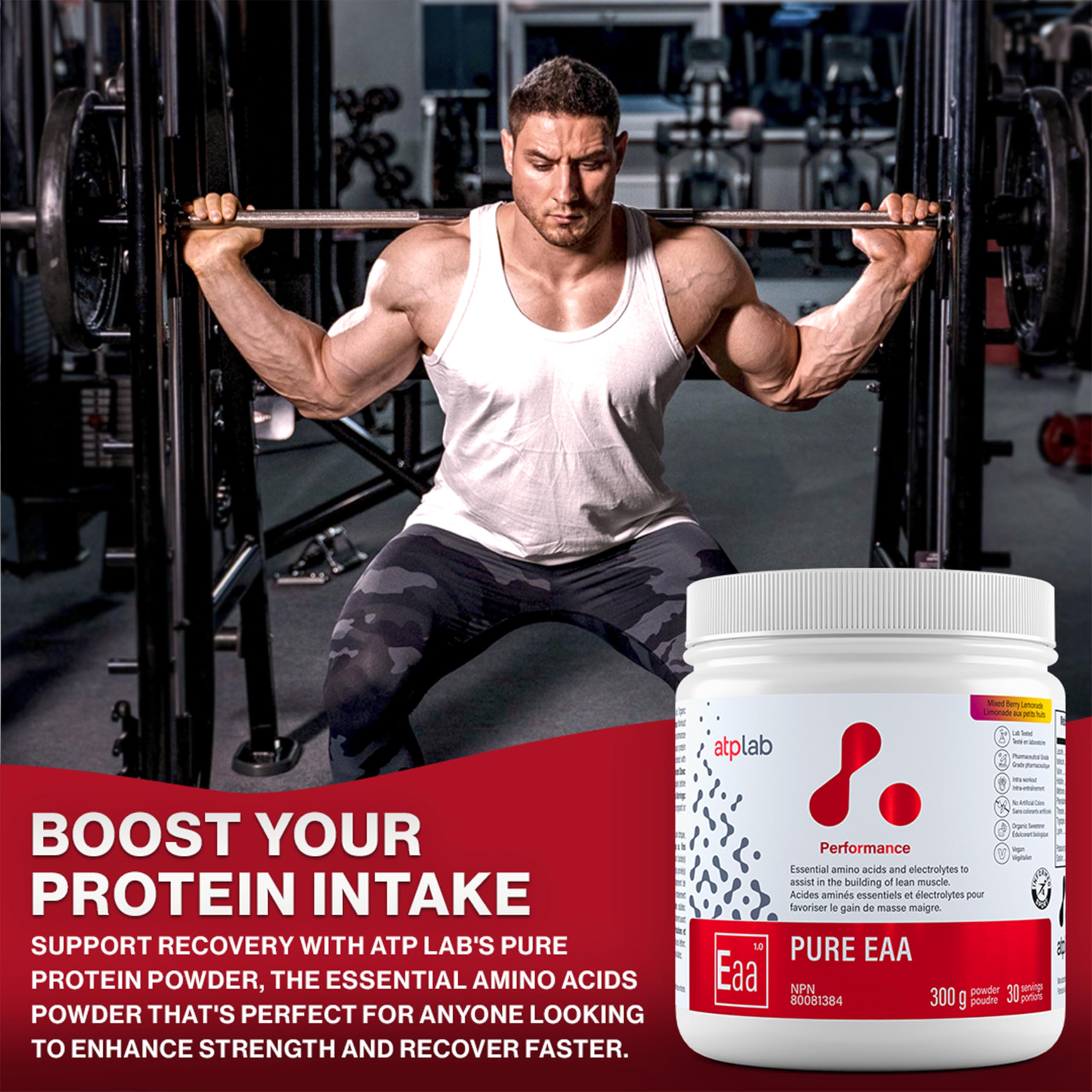 ATP LAB - Pure EAA en Poudre 300g (Saveur Framboise) - Supplément EAA - Poudre d'Acides Aminés Essentiels - Développement Musculaire - Récupération Musculaire