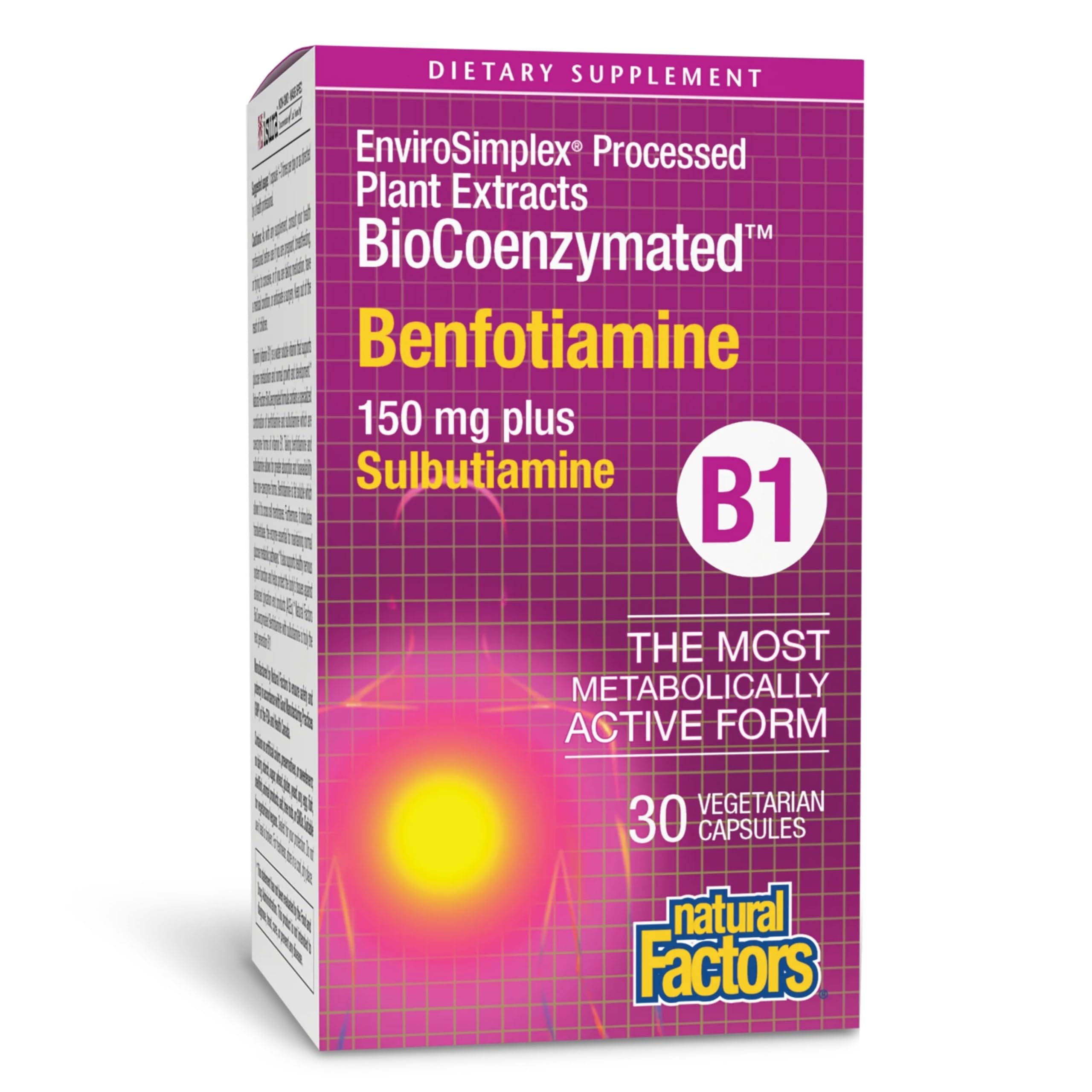 Natural Factors BioCoenzymated Benfotiamine B1 150 mg plus Thiamine Diphosphate, 30 capsules