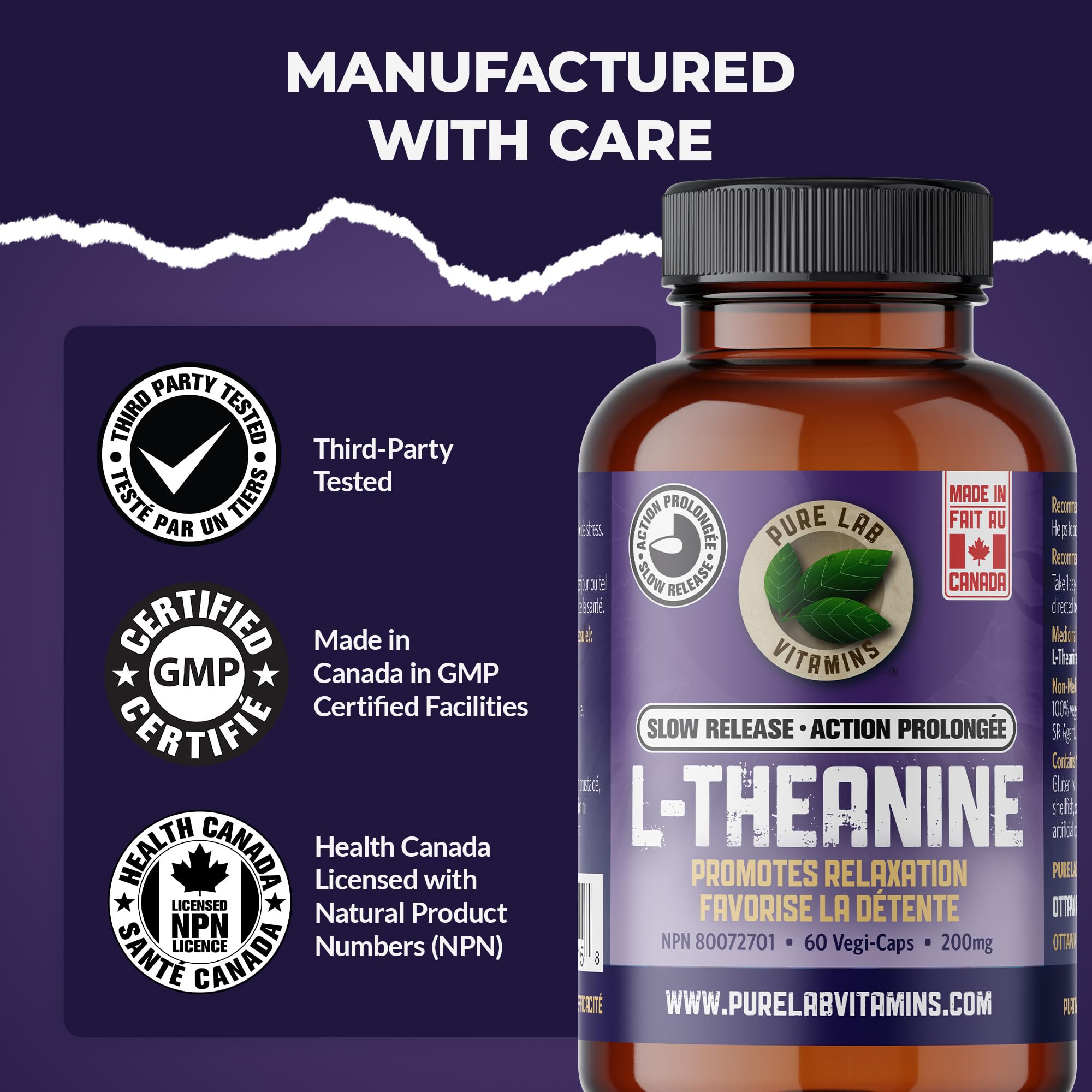 Pure Lab Vitamins | L-théanine à libération lente 200 mg