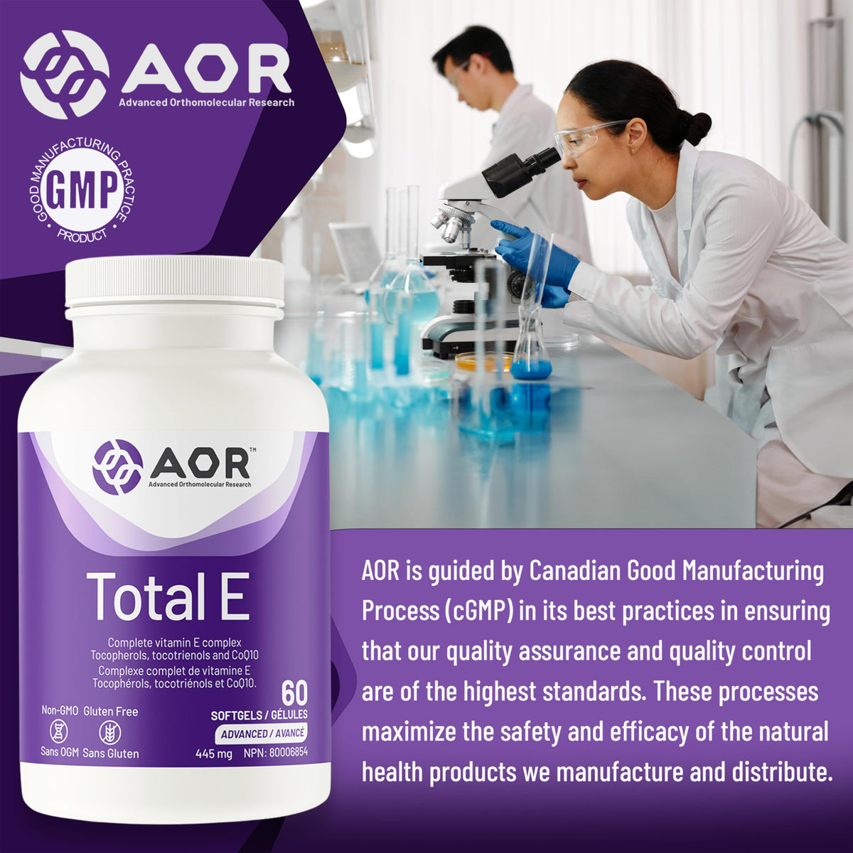 AOR Vitamin E Softgels, Total E, All 8 Forms, 30 mg CoQ10, 60-Day Supply
