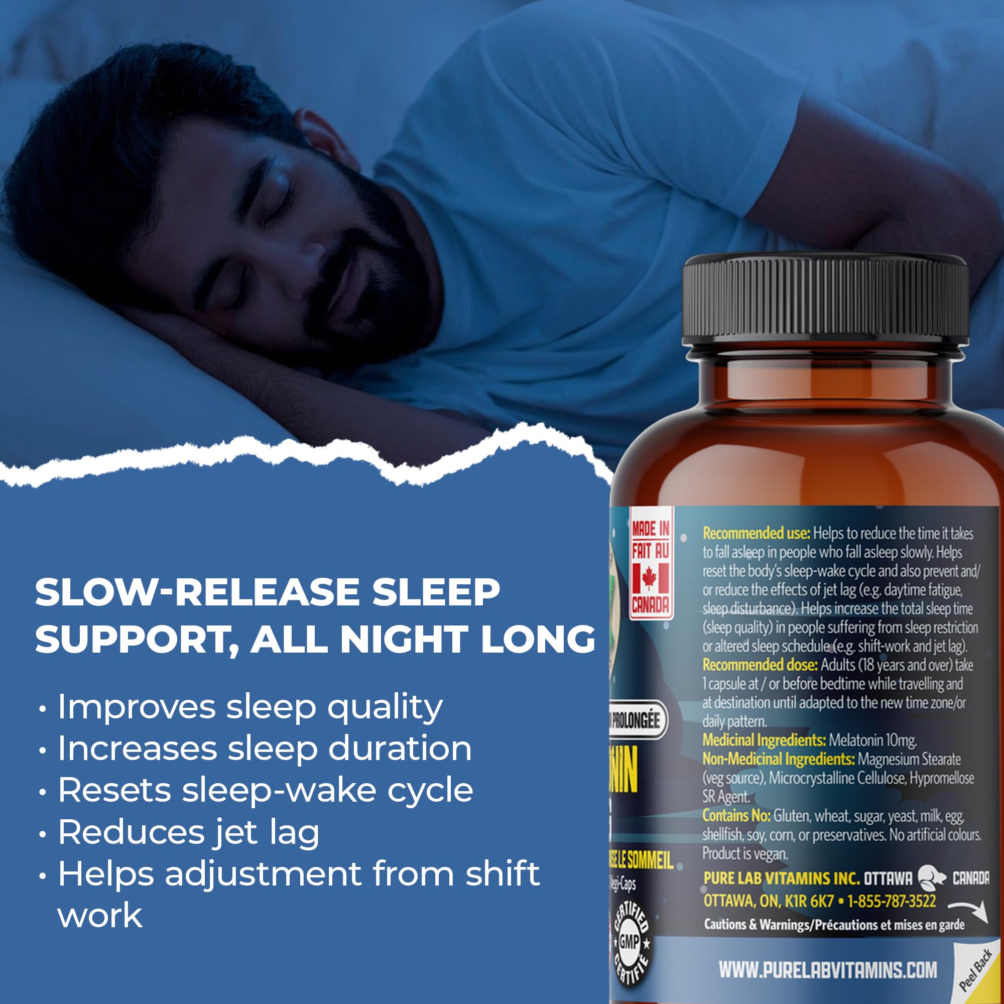 Pure Lab Vitamins Mélatonine 10mg à Libération Lente - 60 Gélules Végétales