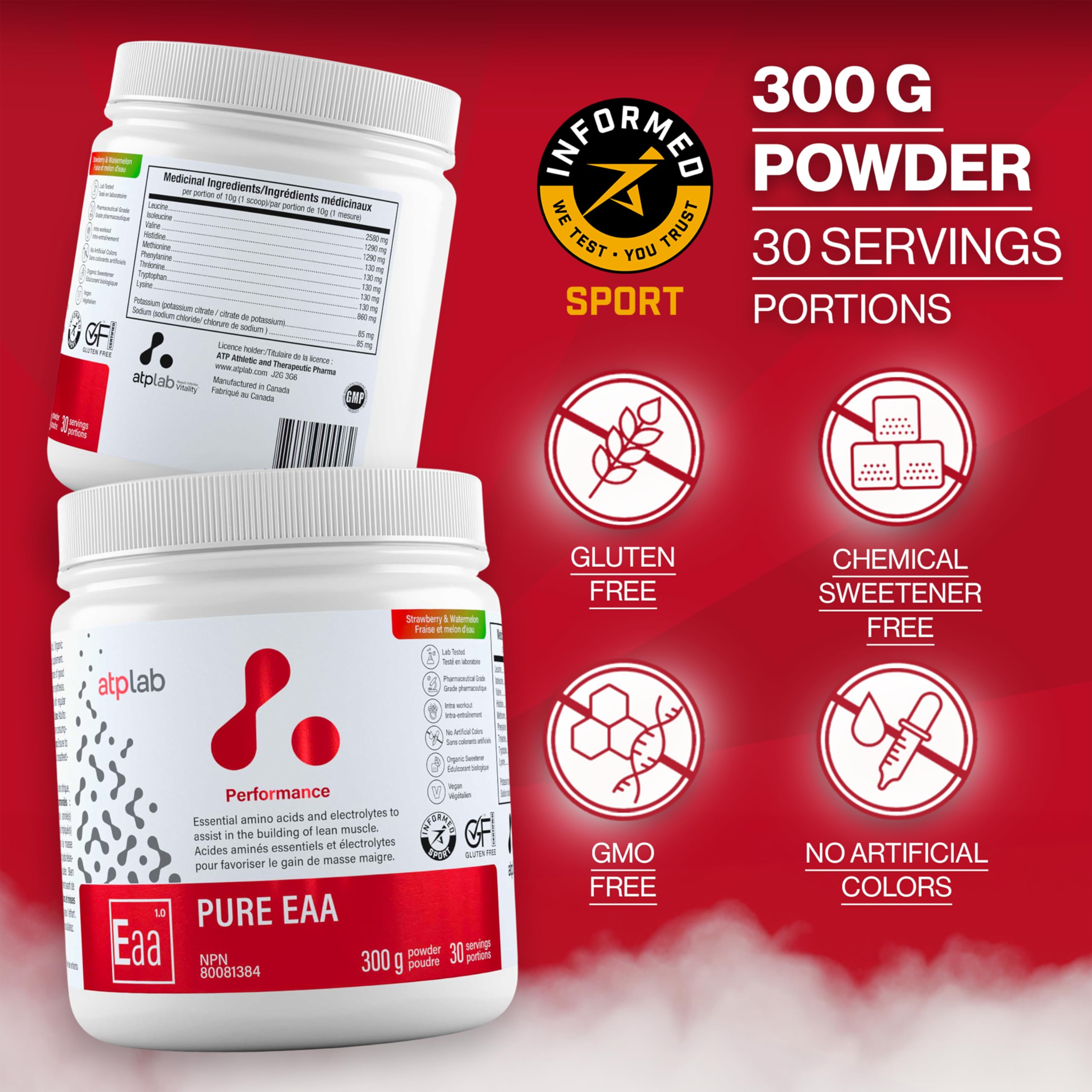 ATP LAB - Pure EAA en Poudre 300g (Saveur Framboise) - Supplément EAA - Poudre d'Acides Aminés Essentiels - Développement Musculaire - Récupération Musculaire