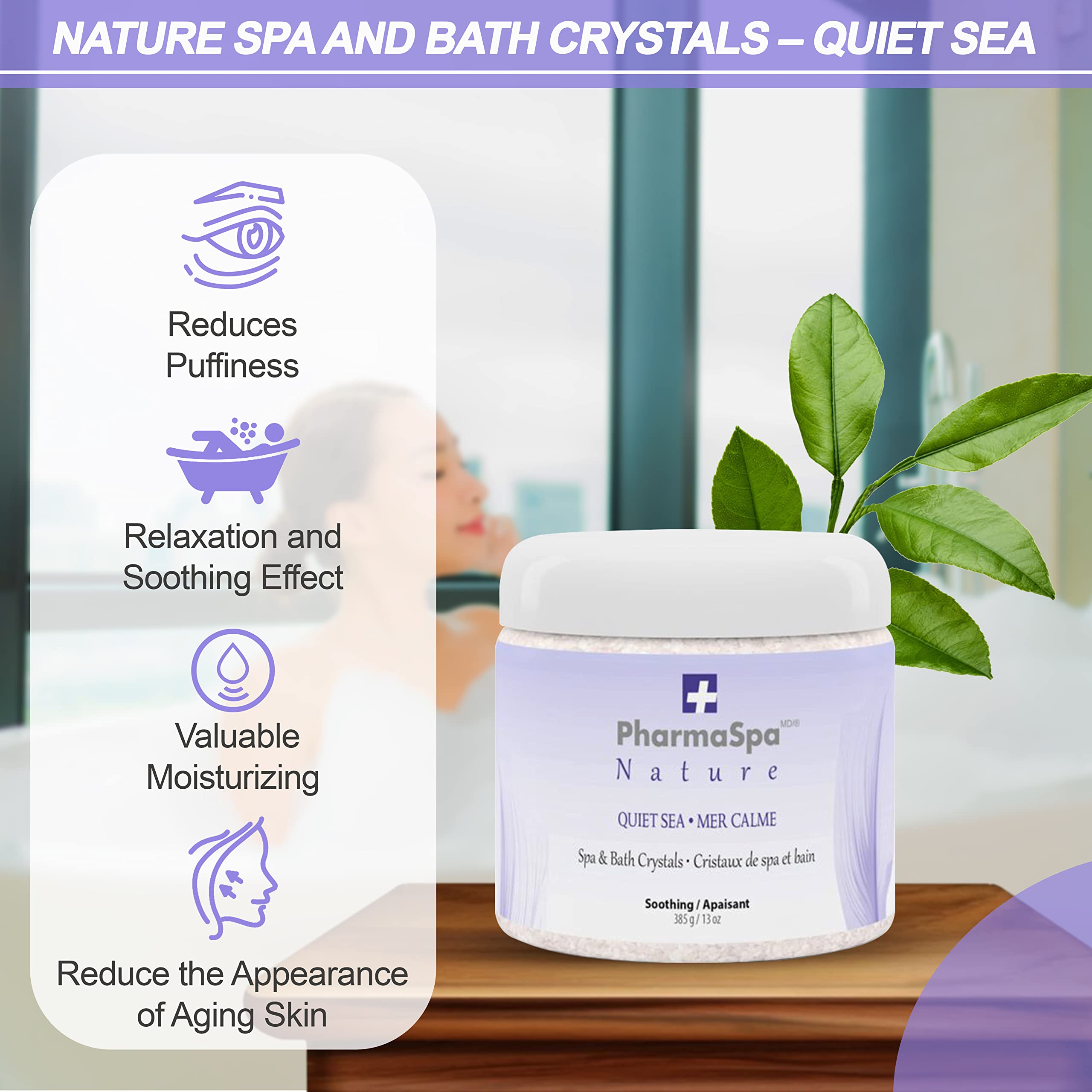 PharmaSpa Nature : Cristaux pour spa et bain aux extraits 100 % naturels – 385 g/13 oz – Sel de bain d'Epsom pour l'aromathérapie et la relaxation en spa – Sans gluten, sans parabènes, sans cruauté animale