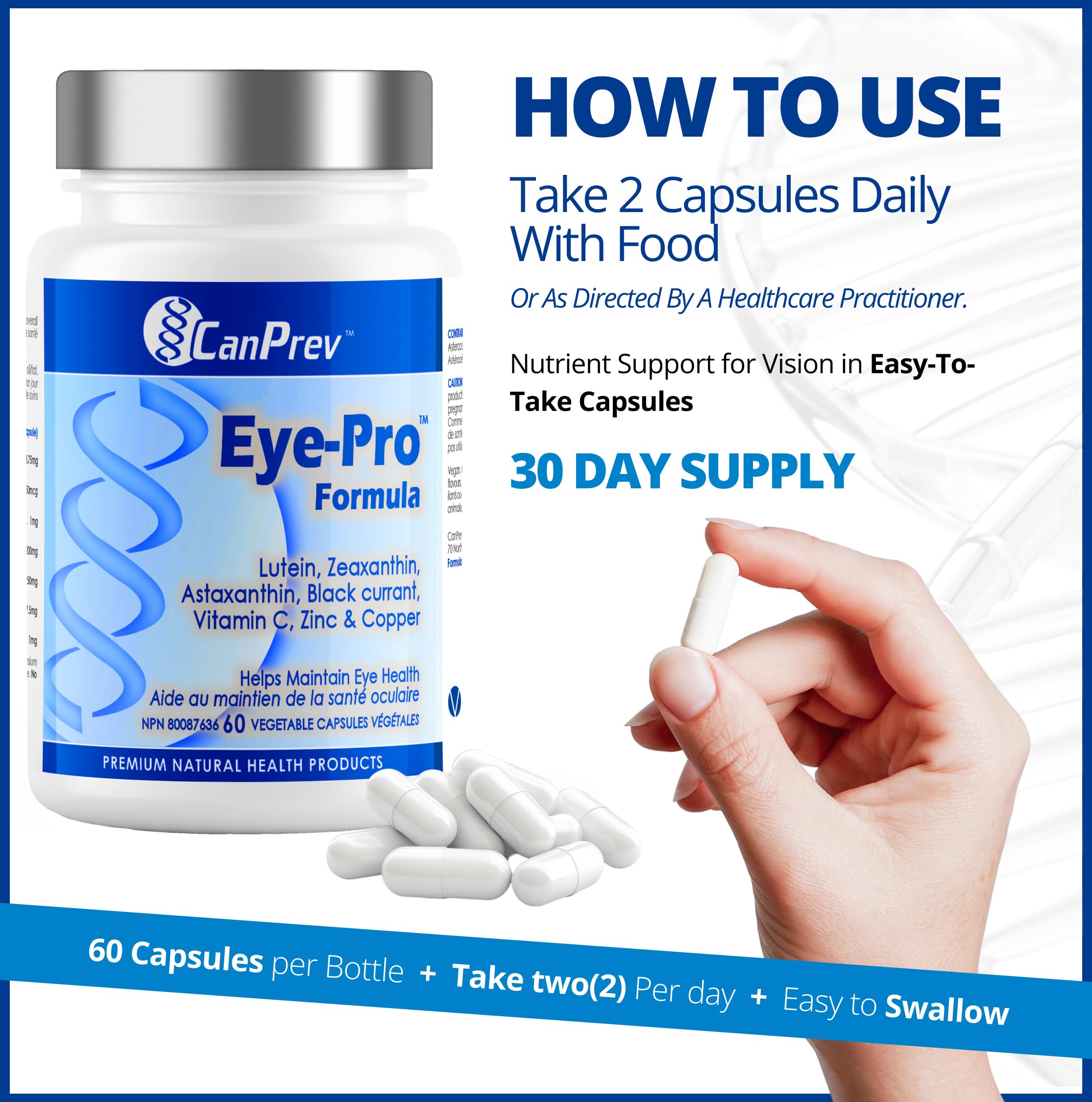 CanPrev Eye-Pro Formula with Lutein & Zeaxanthin 60 Vegan V-Caps 30-Day Supply - Multi-Antioxidant Support for Vision Health - Includes Black Currant, Vitamin C, Zinc & Copper, Screen Time Support