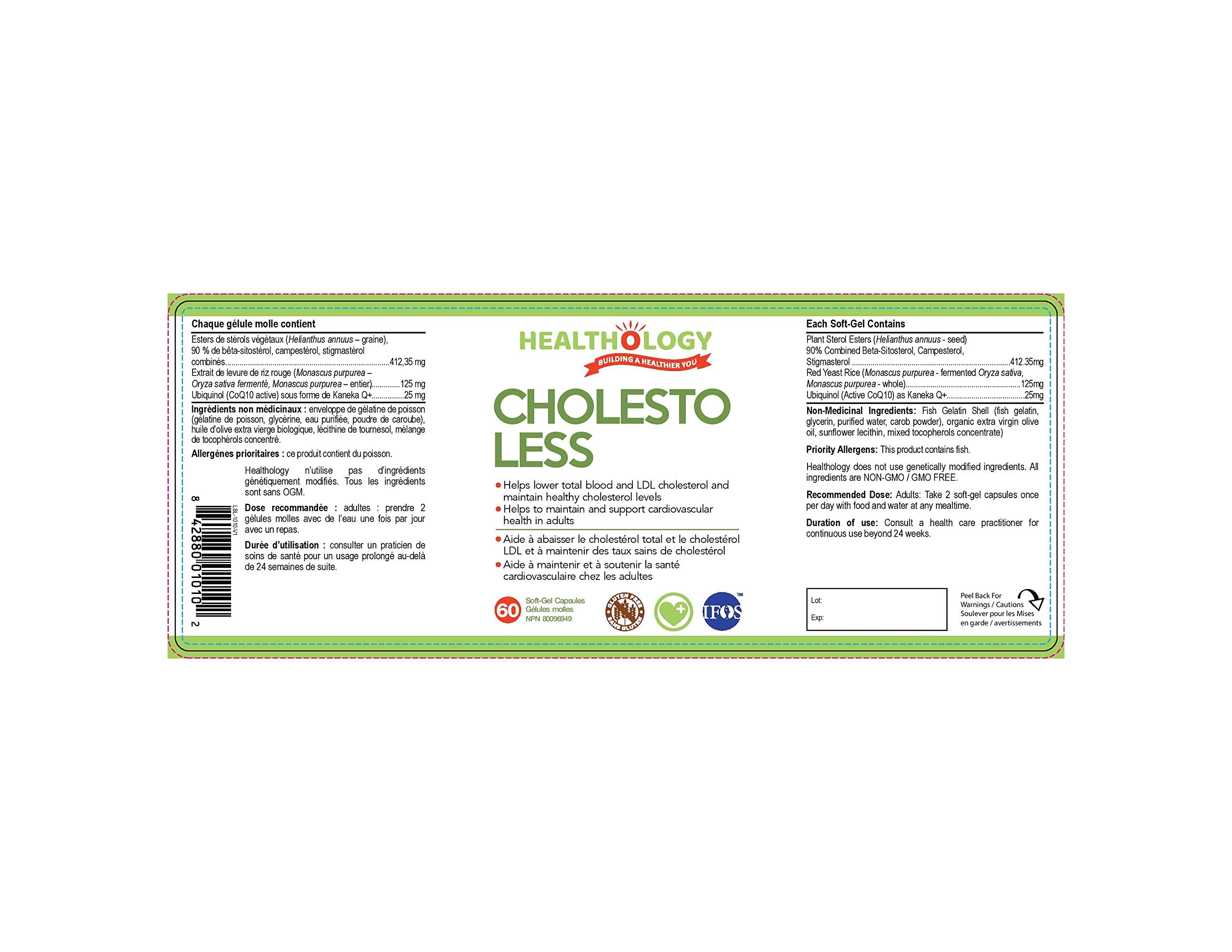 Healthology Cholesto-Less – Cholesterol Support Supplement with Plant Sterols, Red Yeast Rice & Ubiquinol CoQ10 – Helps Lower LDL & Support Heart Health – 60 Softgels – Non-GMO, Gluten-Free