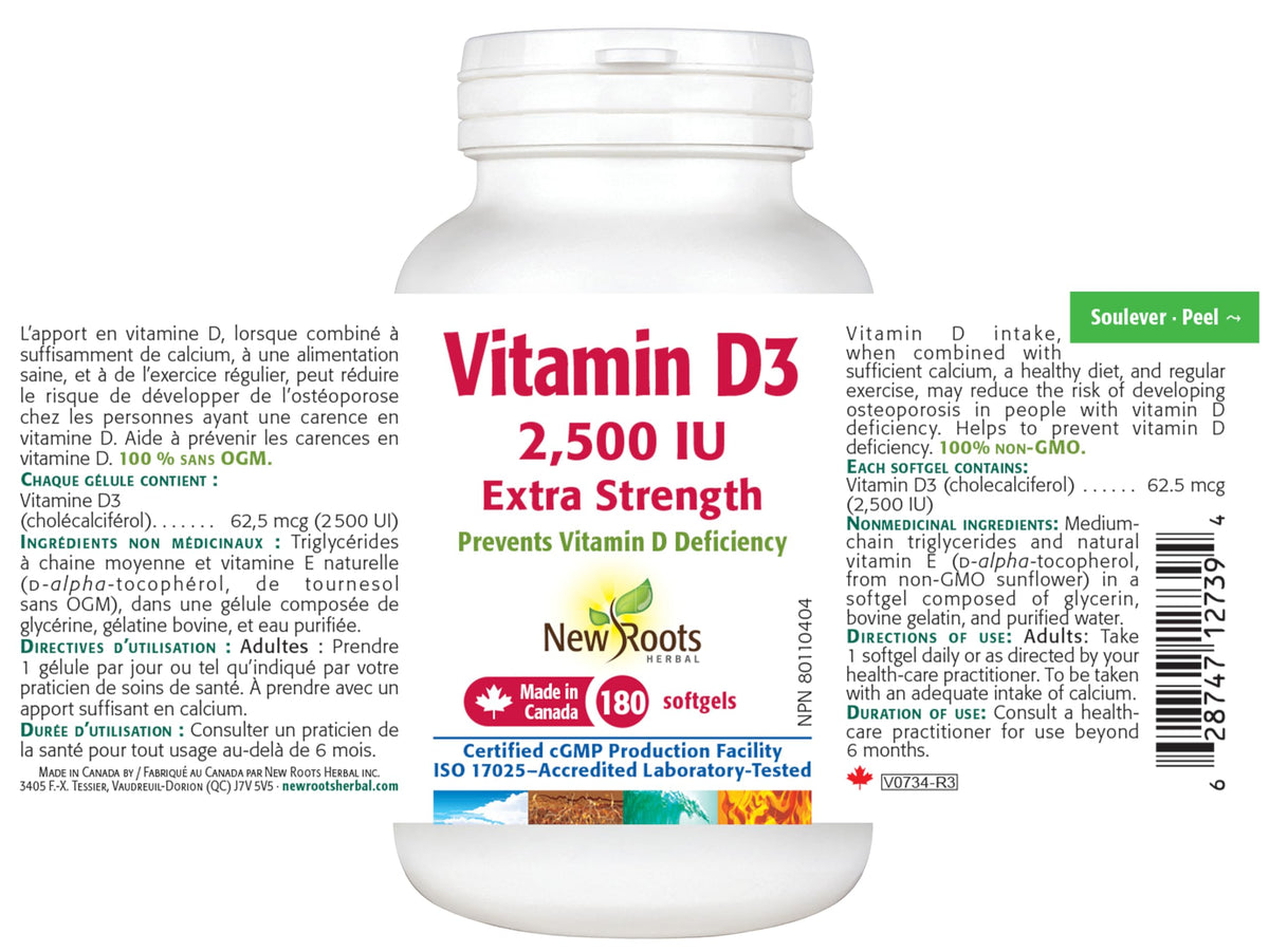 New Roots Herbal - Vitamin D3 2500 IU Extra Strength Softgels