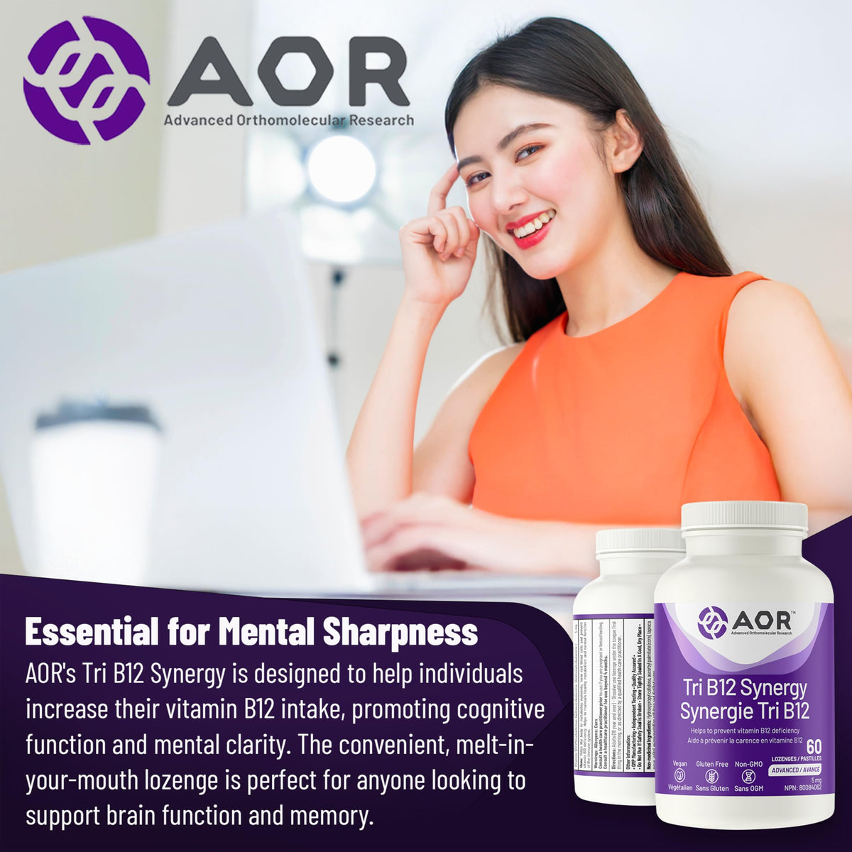 AOR Tri B12 Lozenges, Vitamin B12, Sublingual, 60 Day Supply