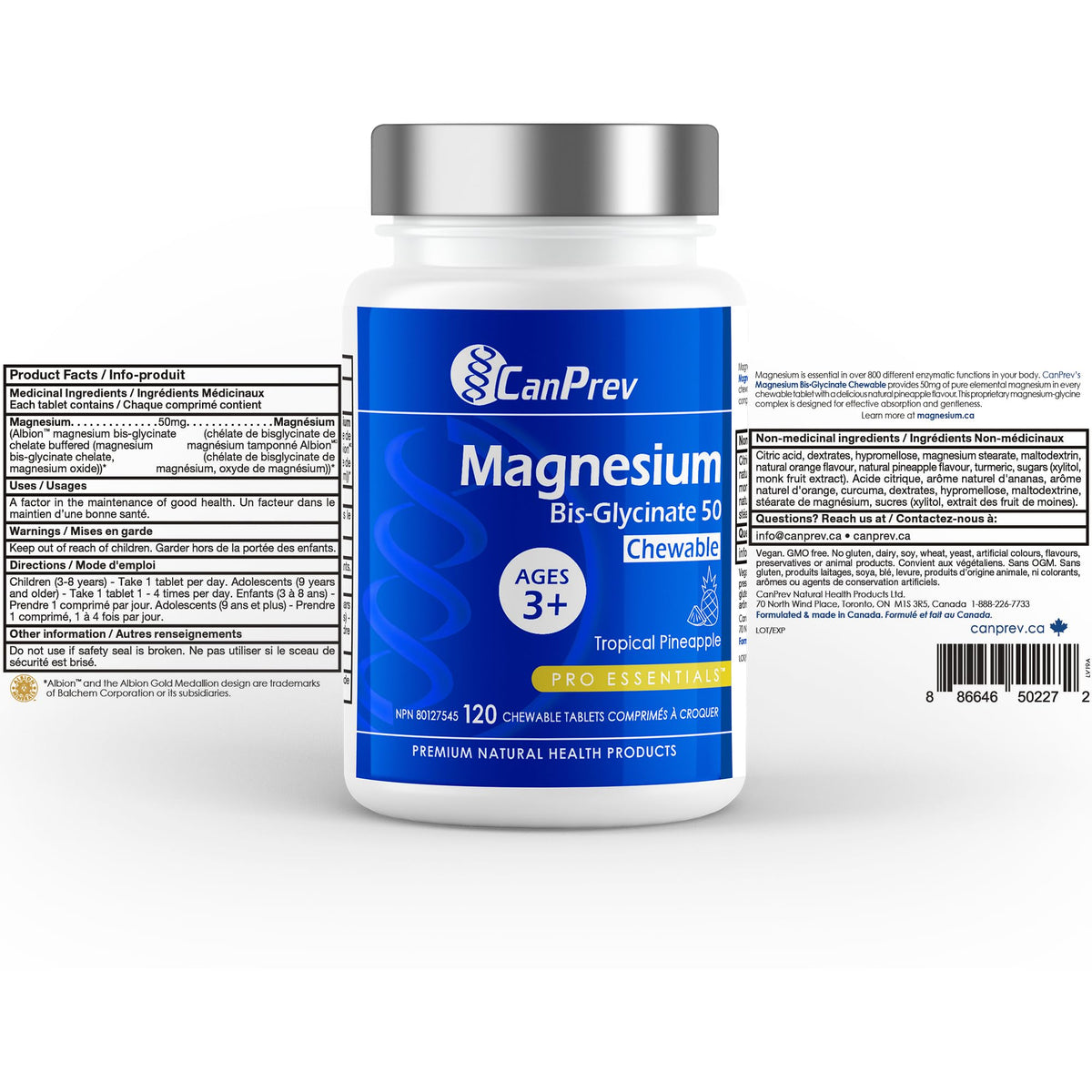 CanPrev Magnesium Bisglycinate Chewables, 50 mg, Pineapple, 120 Tablets
