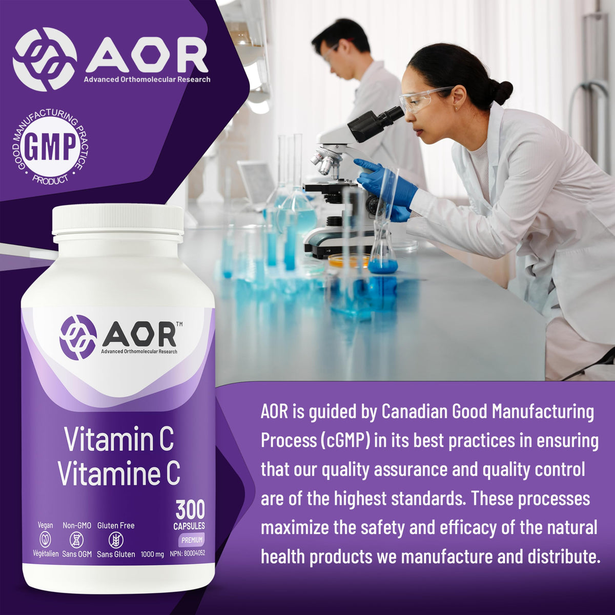 AOR Vitamin C 1000mg Vegan Capsules, Non-GMO, 300 Capsules, 10 Month Supply