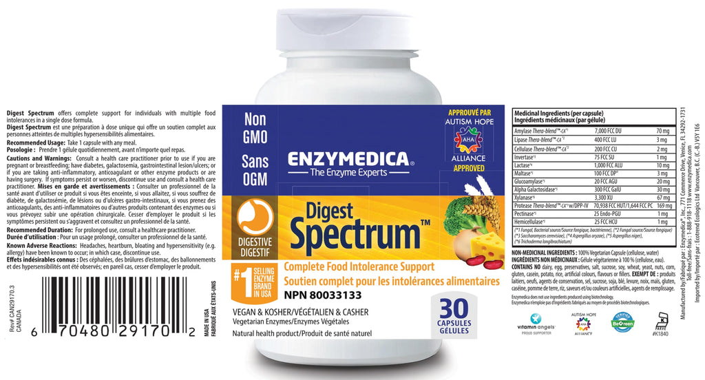 Enzymedica - Digest Spectrum - Broad-Spectrum Digestive Enzyme Supplement for Comfortable Mealtime Experience, Helps with Food Sensitivity Support, Dairy, Gluten-Free