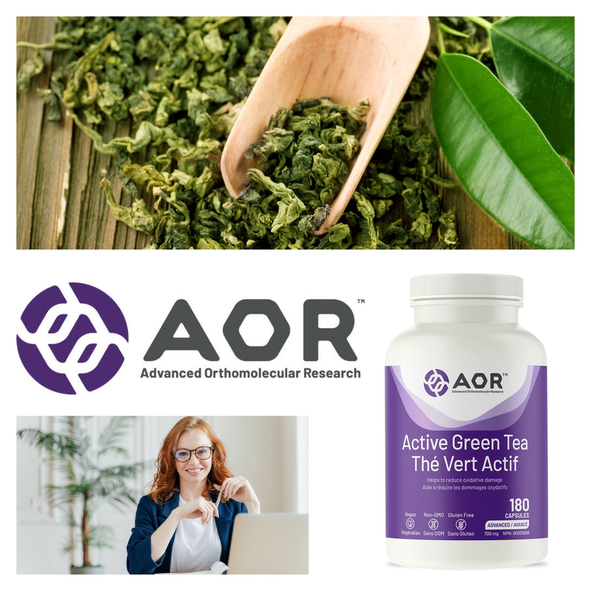 AOR Green Tea Supplement, 315 mg EGCG, Gluten Free, 180 Caps, 60 Day Supply