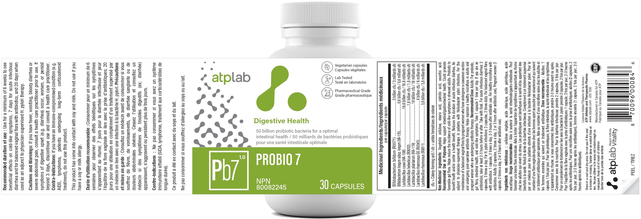 ATP LAB Probio 7 Probiotics Supplement, 50 Billion CFU, 30 Veg Caps, 30-Day Supply, Promotes Digestive Wellness & Support a Balanced Gut Environment, Lab Tested for Purity & Precision