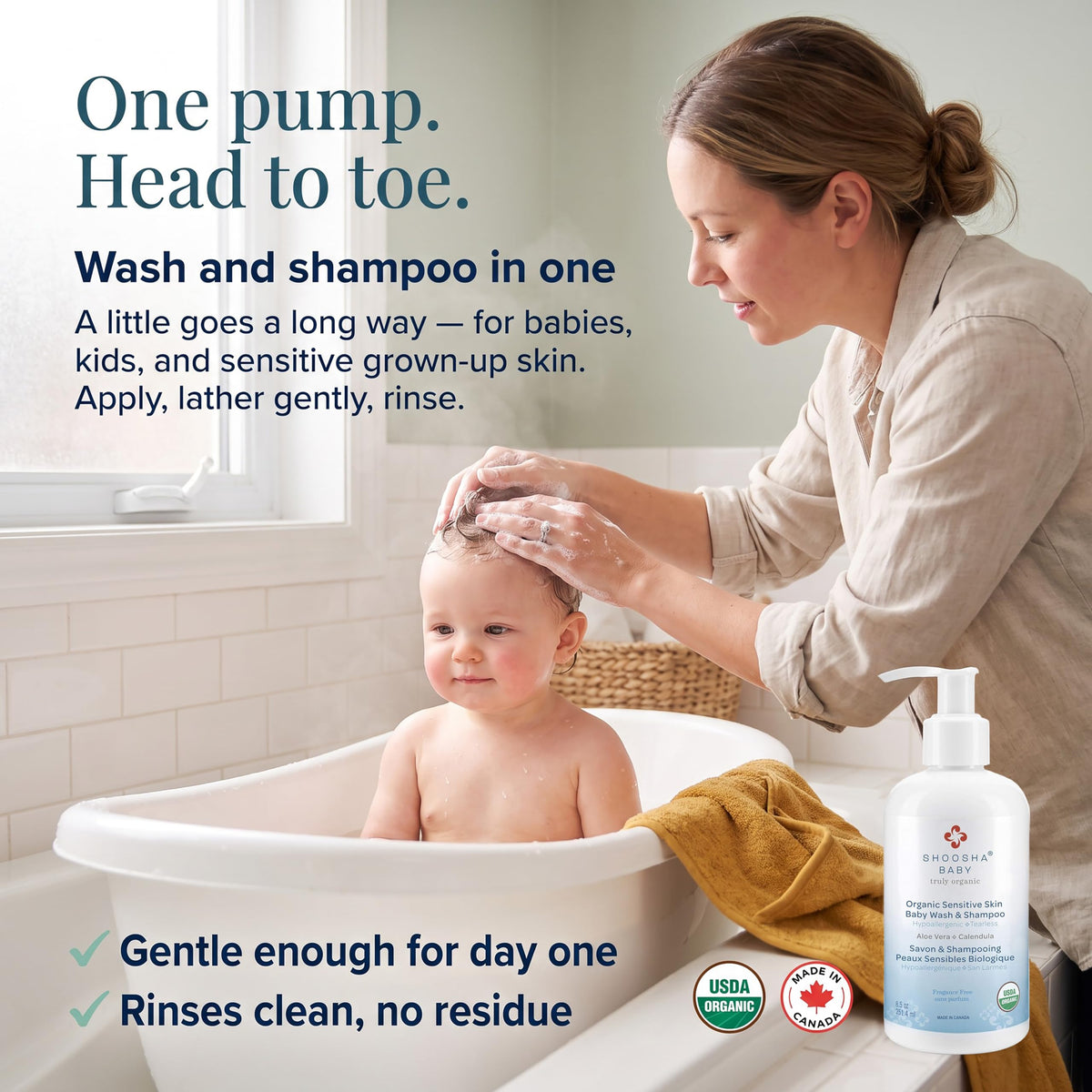 Shoosha Sensitive Skin Organic Wash and Shampoo, Unscented, 251.4 ml (Pack of 1)