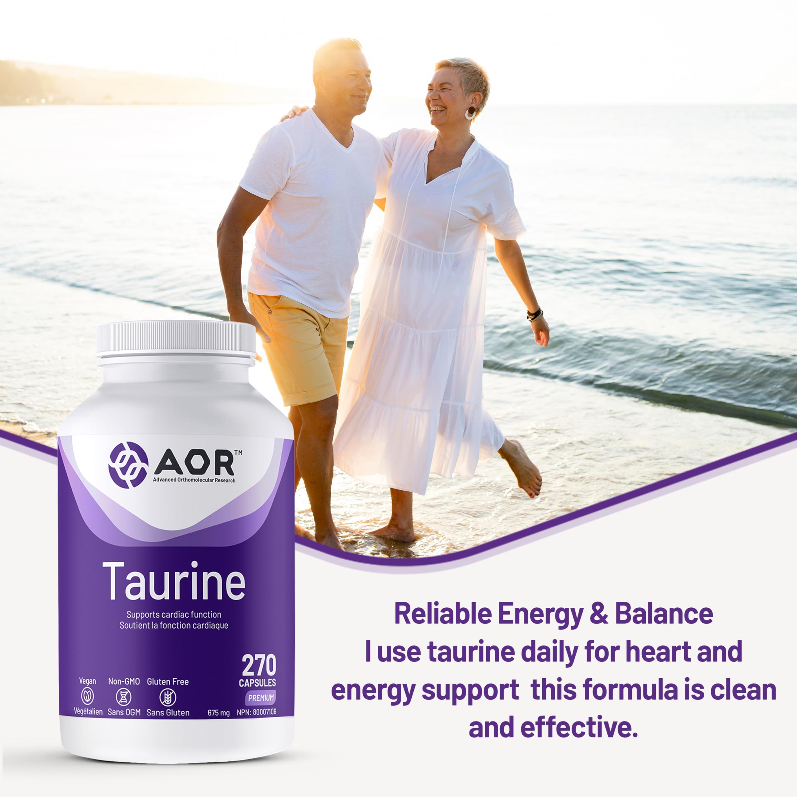 AOR Taurine Gélules 675mg, 270 Comprimés, Approvisionnement de 90 Jours, Supplément de Taurine Végétalienne Pure, Soutient la Fonction Cardiaque et Nerveuse, Sans OGM, Sans Gluten, Aide à Maintenir le Bien-être Général et le Soutien Cardiovasculaire