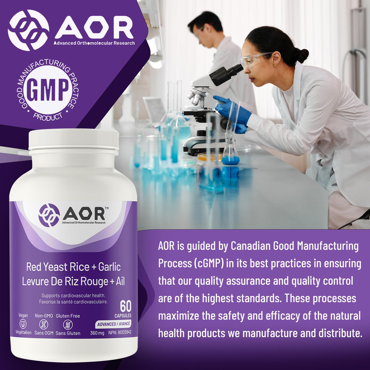 AOR Red Yeast Rice, Garlic Extract, Cholesterol, Heart Health, 60 Capsules