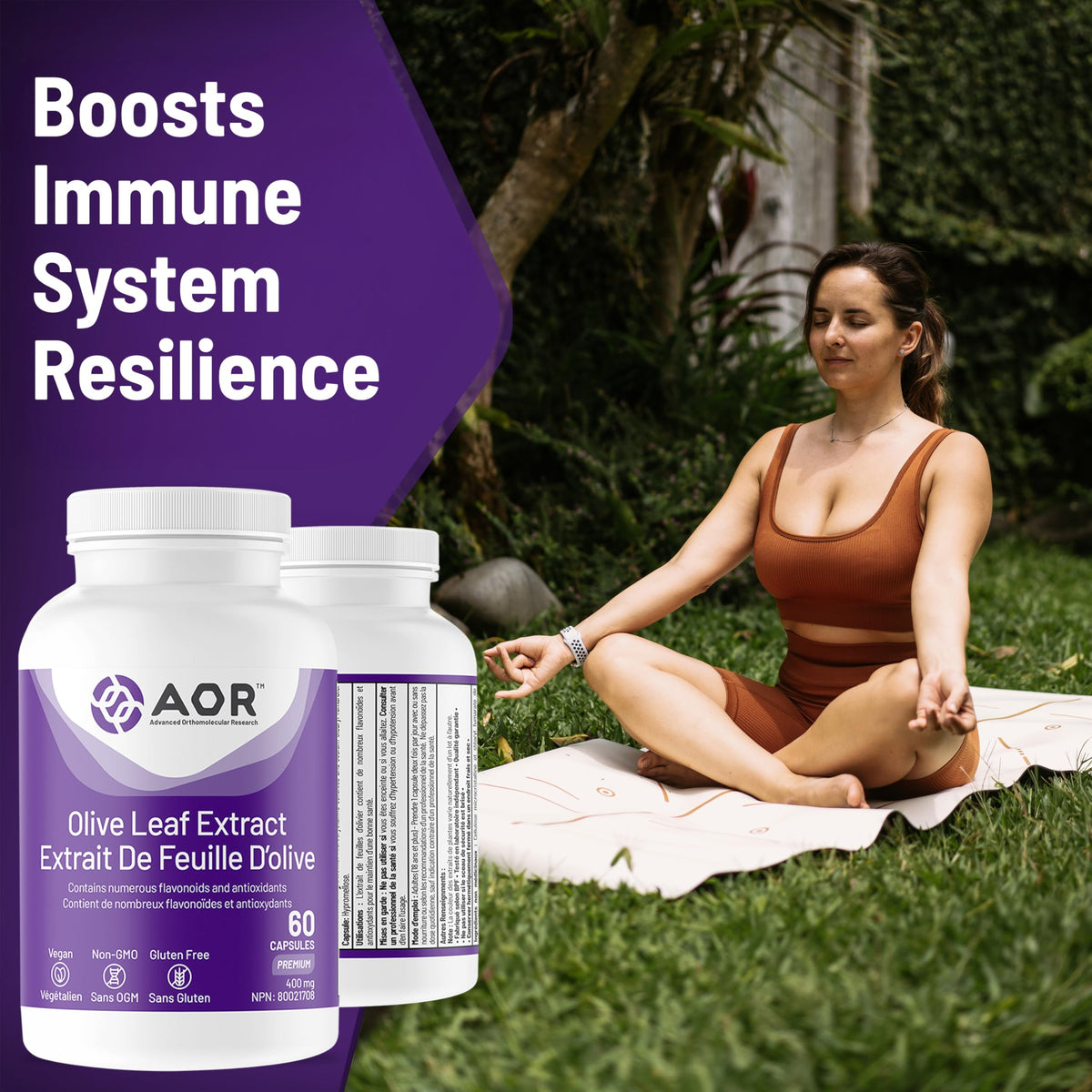 AOR Olive Leaf Extract, 20% Oleuropein, Non GMO, 60 Capsules, 30 Day Supply