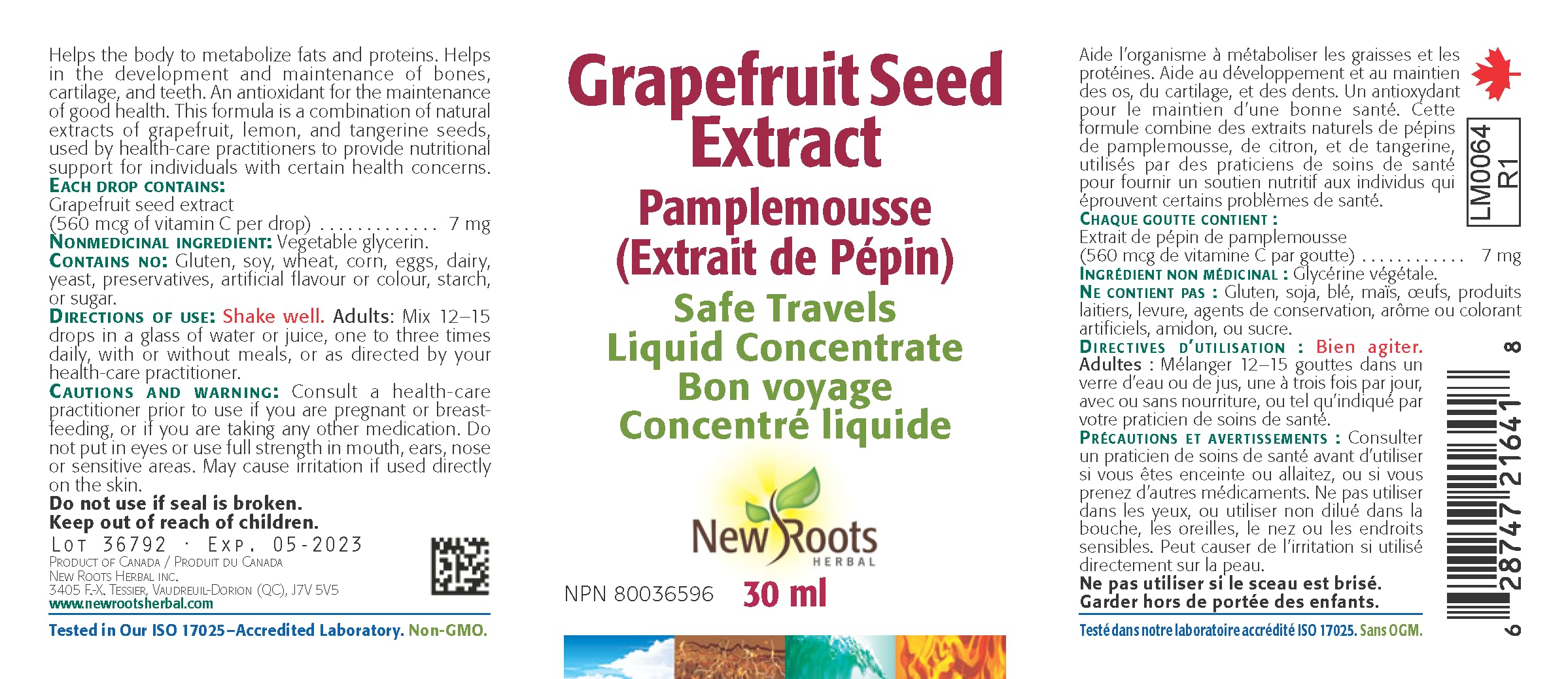 New Roots Herbal - Huile d'extrait de pépins de pamplemousse 30 mL 87 portions - Concentré liquide Safe Travels 560 mcg de vitamine C par goutte