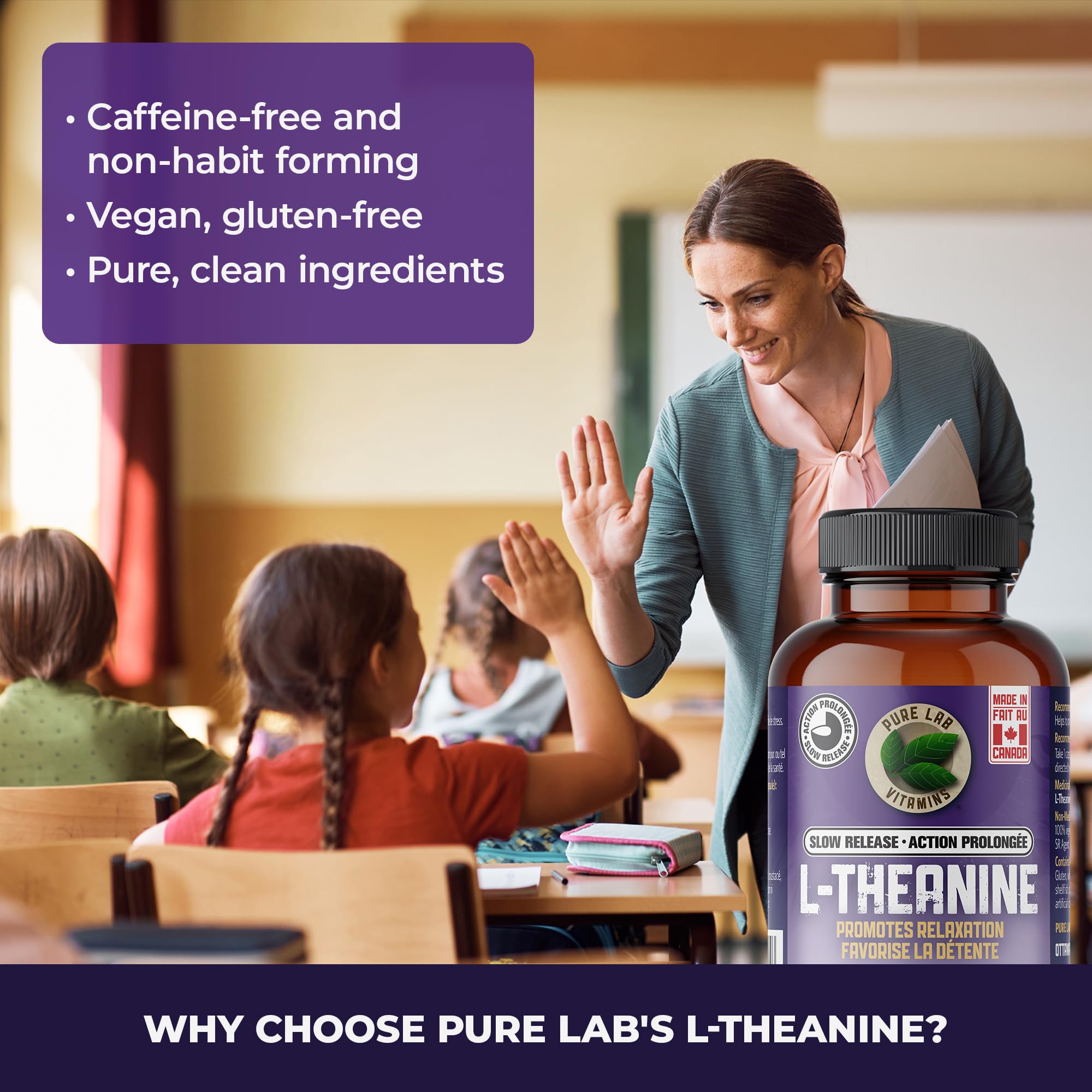 Pure Lab Vitamins | L-théanine à libération lente 200 mg