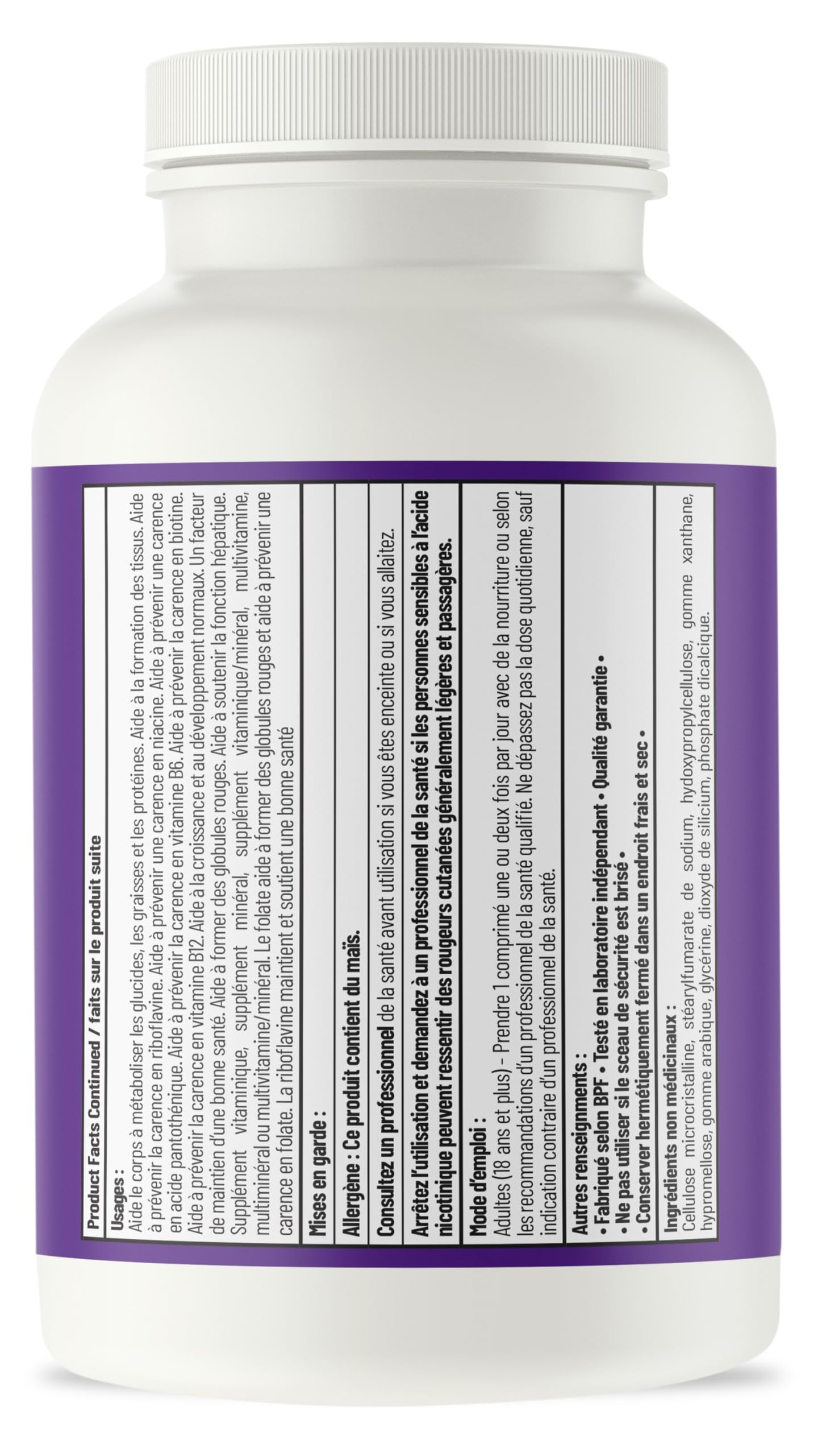 AOR Advanced B Complex Ultra 525mg, 60 comprimés végétaliens, 60 jours d'approvisionnement - Acide folique à libération prolongée, choline, B1, B2, B3, B5, B6, B12 (méthylcobalamine) et inositol - Favorise l'énergie, la concentration et la clarté mentale